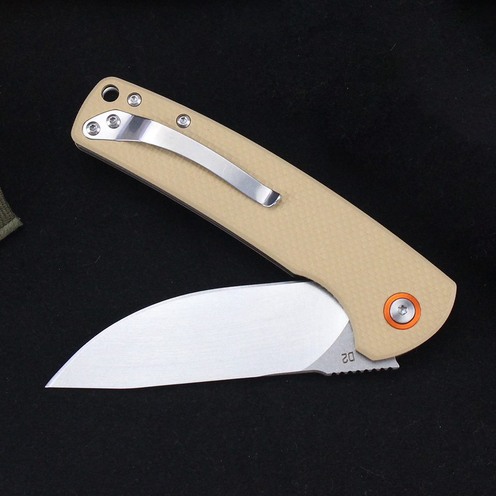 Tunafire Knife GT-T0067 D2 Steel Stone washing Blade Flipper Knife Khaki G10 Handle Ball Bearing EDC Pocket Knife