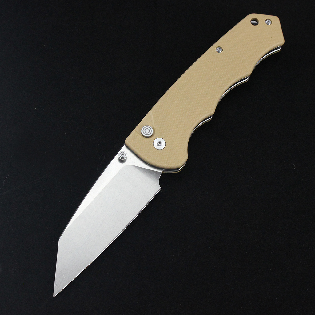Tunafire Knife GT-T0065 D2 Steel Folding Pocket Knife, G10 Handle Button Lock Stone Wash EDC Tool For Camping Hiking