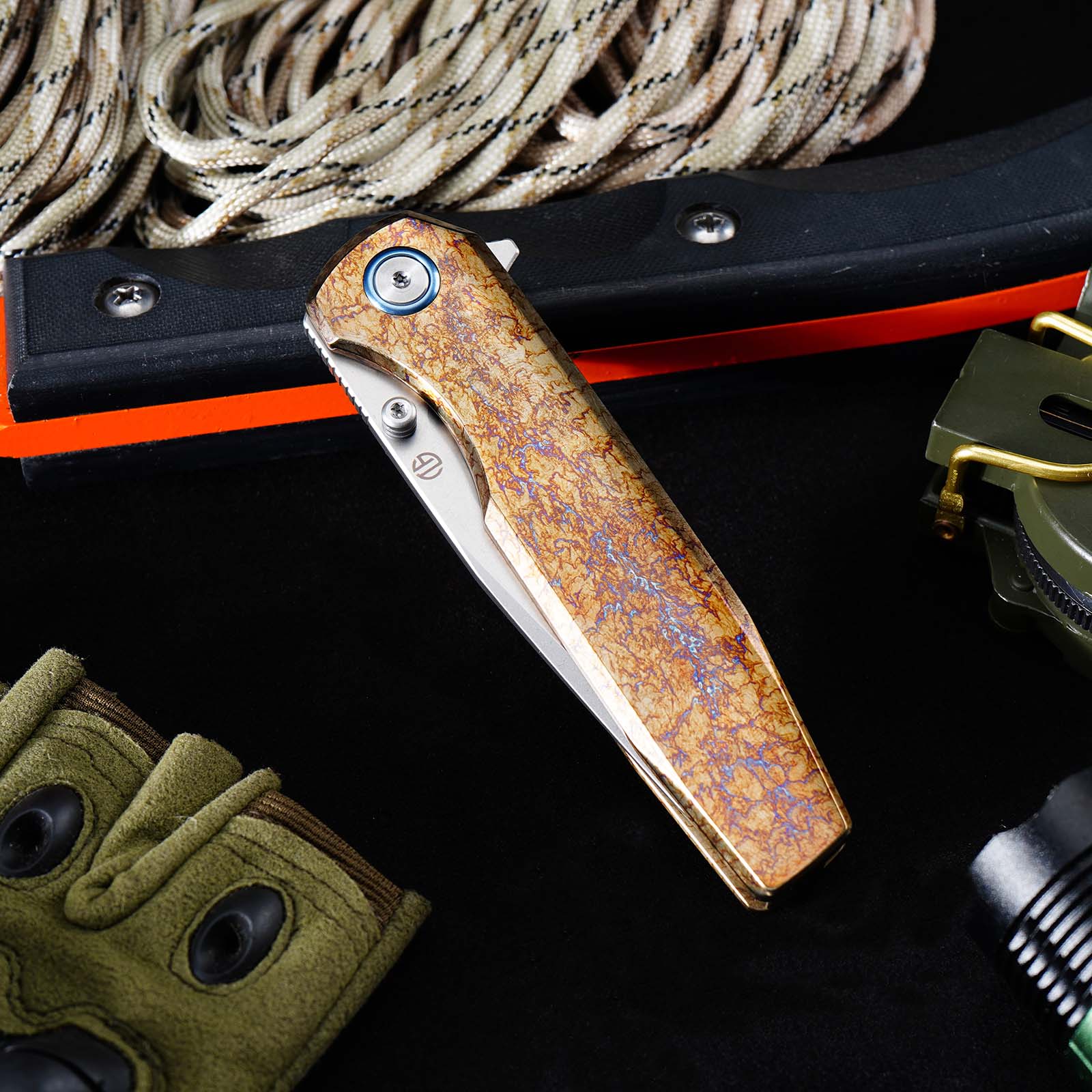 Tunafire Knife VG10 Steel Folding Pocket Knife GT‑T0071‑2, Titanium Anodized Handle Ball Bearing EDC Tool
