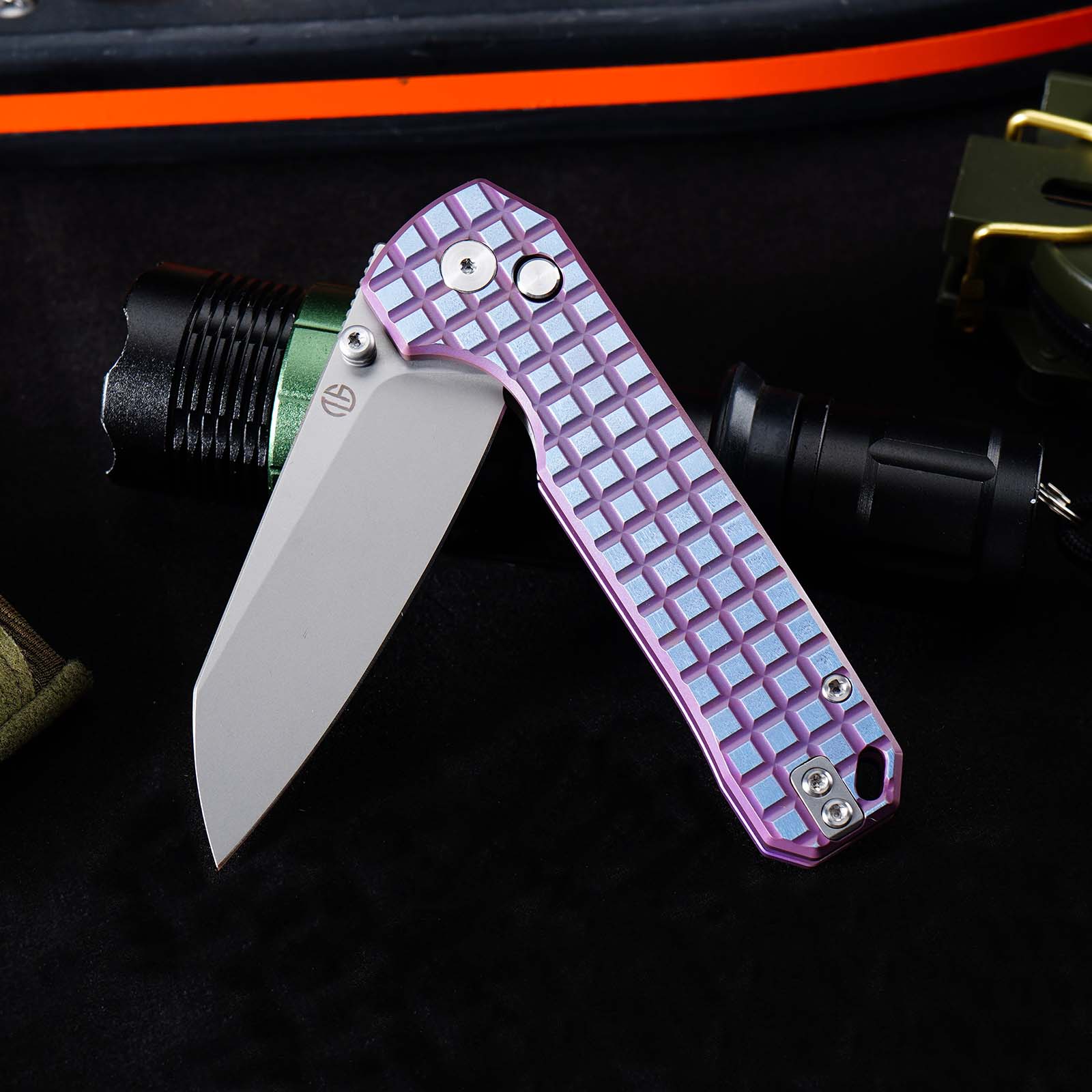 Tunafire knife GT-T0070-6 Tactical Pocket Knife Stone Wash VG10 Blade Purple Titanium Alloy Handle Portable Everyday Carry Utility Knife