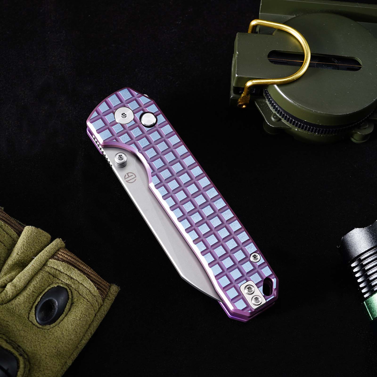 Tunafire knife GT-T0070-6 Tactical Pocket Knife Stone Wash VG10 Blade Purple Titanium Alloy Handle Portable Everyday Carry Utility Knife