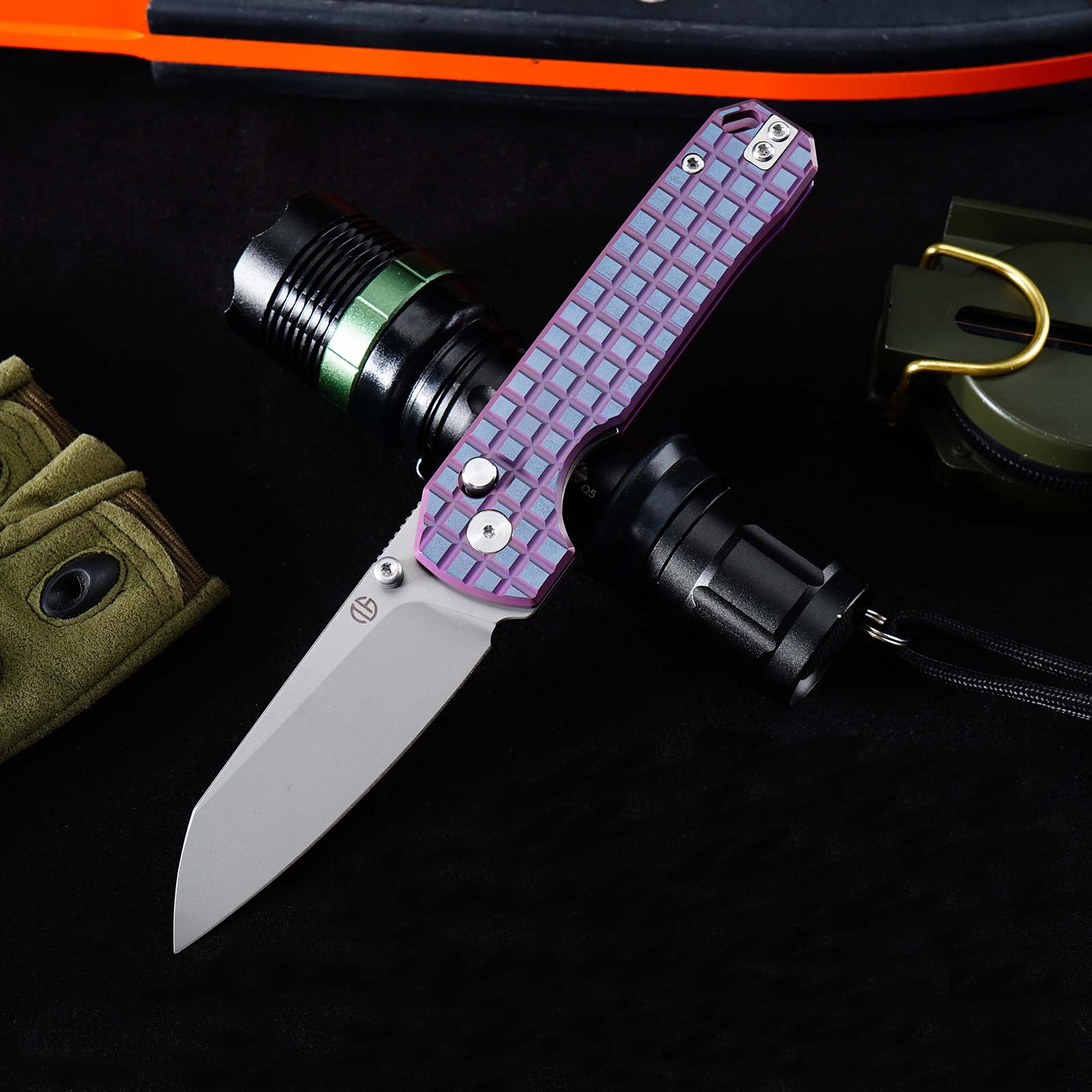 Tunafire knife GT-T0070-6 Tactical Pocket Knife Stone Wash VG10 Blade Purple Titanium Alloy Handle Portable Everyday Carry Utility Knife