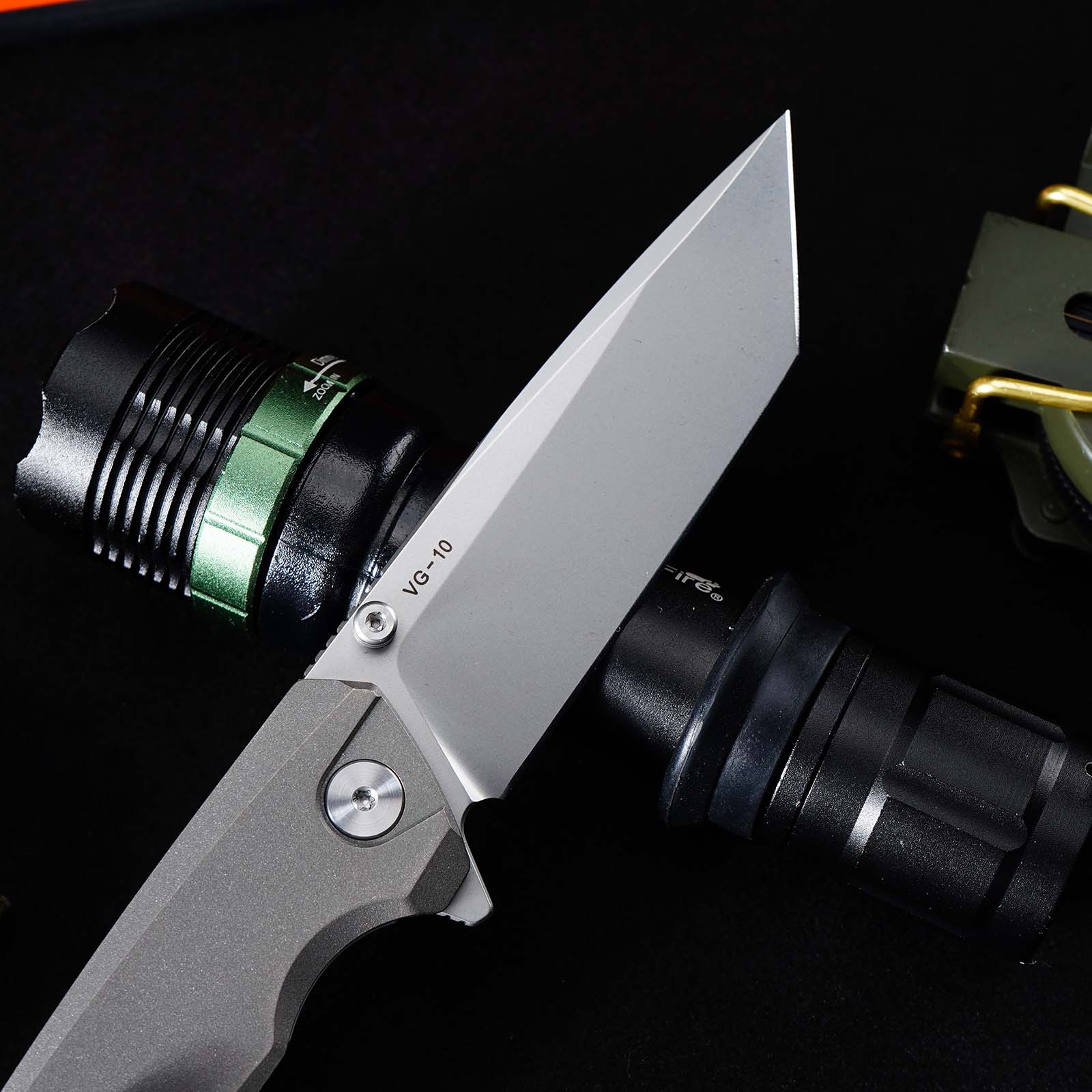 Tunafire Knife GT-T0077 VG10 Steel Folding Pocket Knife, Gray Titanium alloy Handle Ceramic Bearing EDC Utility Knife