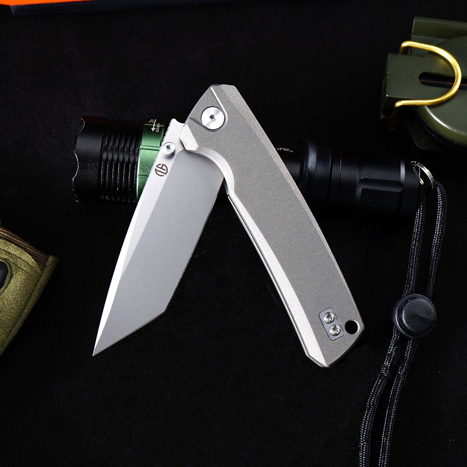Tunafire Knife GT-T0077 VG10 Steel Folding Pocket Knife, Gray Titanium alloy Handle Ceramic Bearing EDC Utility Knife