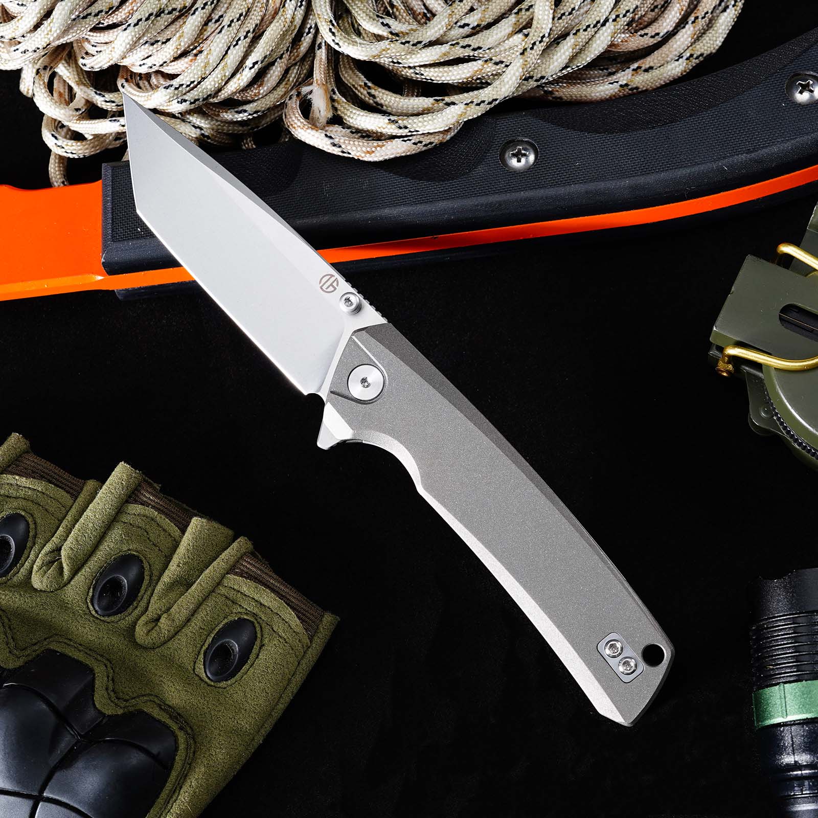 Tunafire Knife GT-T0077 VG10 Steel Folding Pocket Knife, Gray Titanium alloy Handle Ceramic Bearing EDC Utility Knife