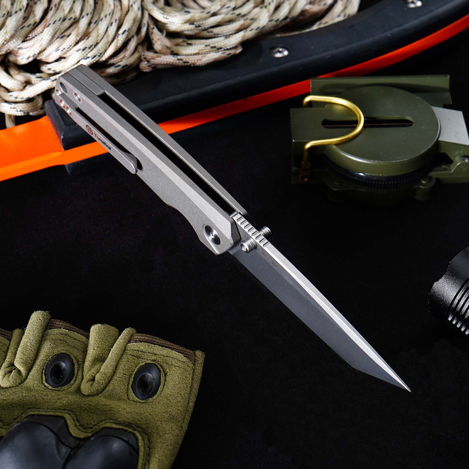 Tunafire Knife GT-T0077 VG10 Steel Folding Pocket Knife, Gray Titanium alloy Handle Ceramic Bearing EDC Utility Knife