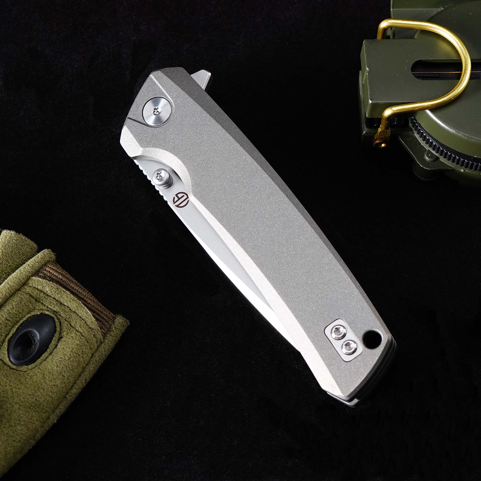 Tunafire Knife GT-T0077 VG10 Steel Folding Pocket Knife, Gray Titanium alloy Handle Ceramic Bearing EDC Utility Knife