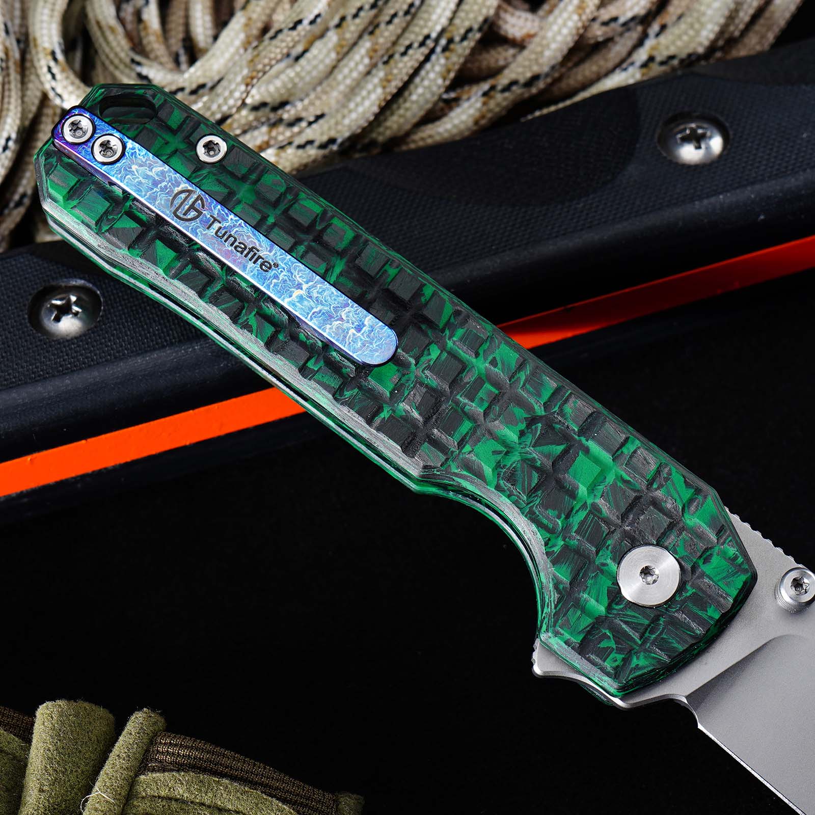 Tunafire Knife GT‑T0073‑7 VG‑10 Folding Knife, Carbon Fiber Handle Ball Bearing Stonewashed EDC Pocket Knife