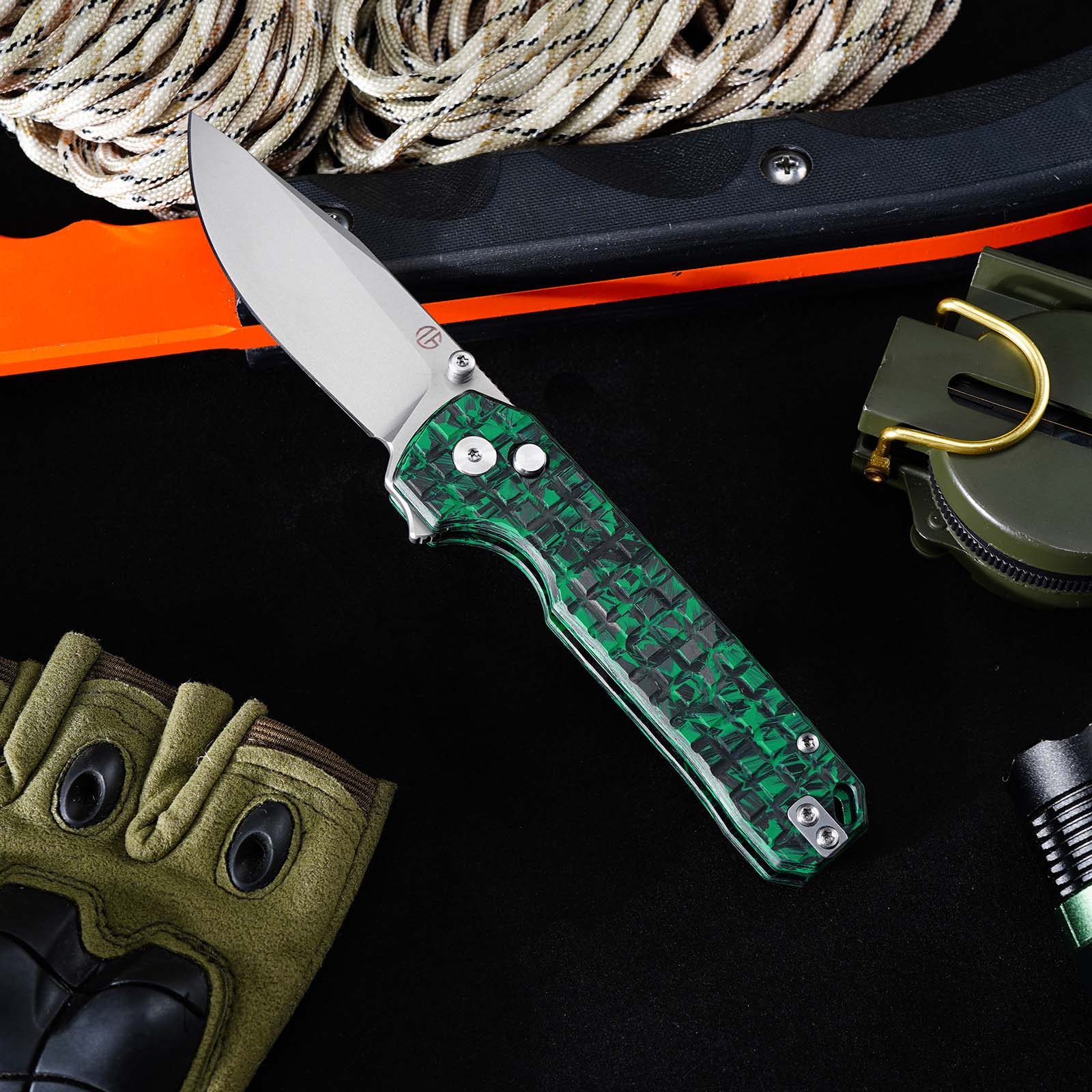 Tunafire Knife GT‑T0073‑7 VG‑10 Folding Knife, Carbon Fiber Handle Ball Bearing Stonewashed EDC Pocket Knife
