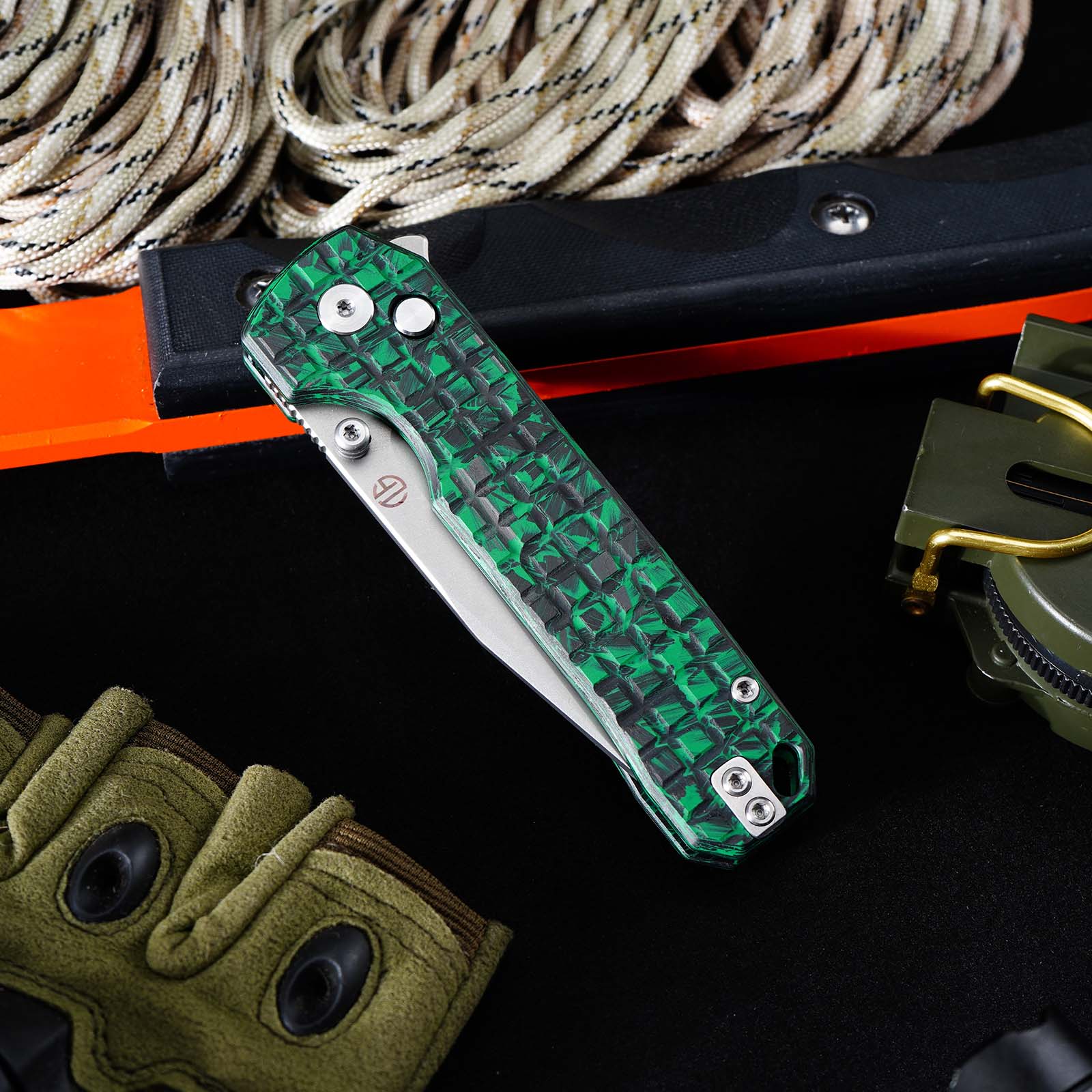 Tunafire Knife GT‑T0073‑7 VG‑10 Folding Knife, Carbon Fiber Handle Ball Bearing Stonewashed EDC Pocket Knife
