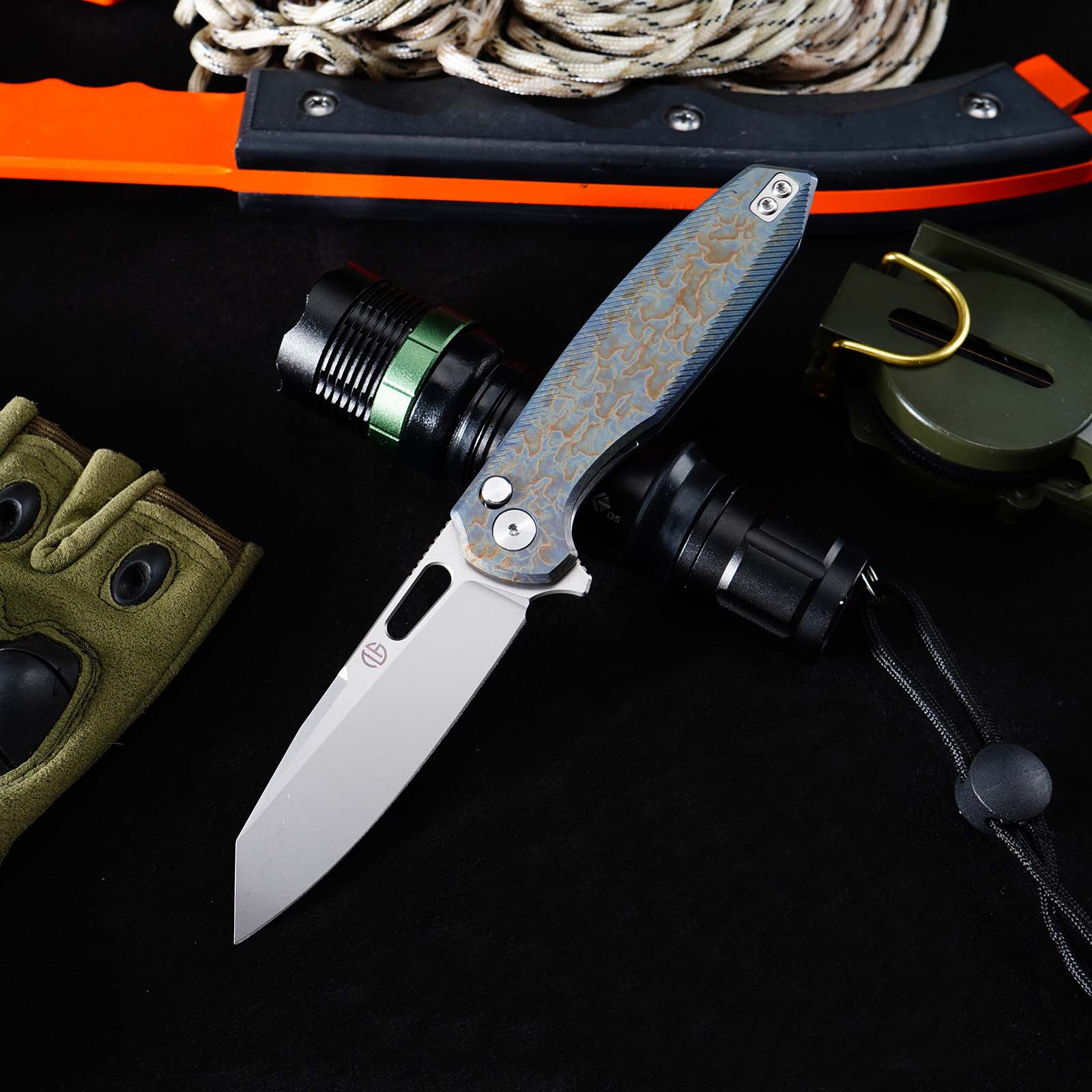 Tunafire knife GT-T0044-5 Titanium Alloy Button Lock Folding Knife VG10 BLADE Camping Hunting Pocket Knife