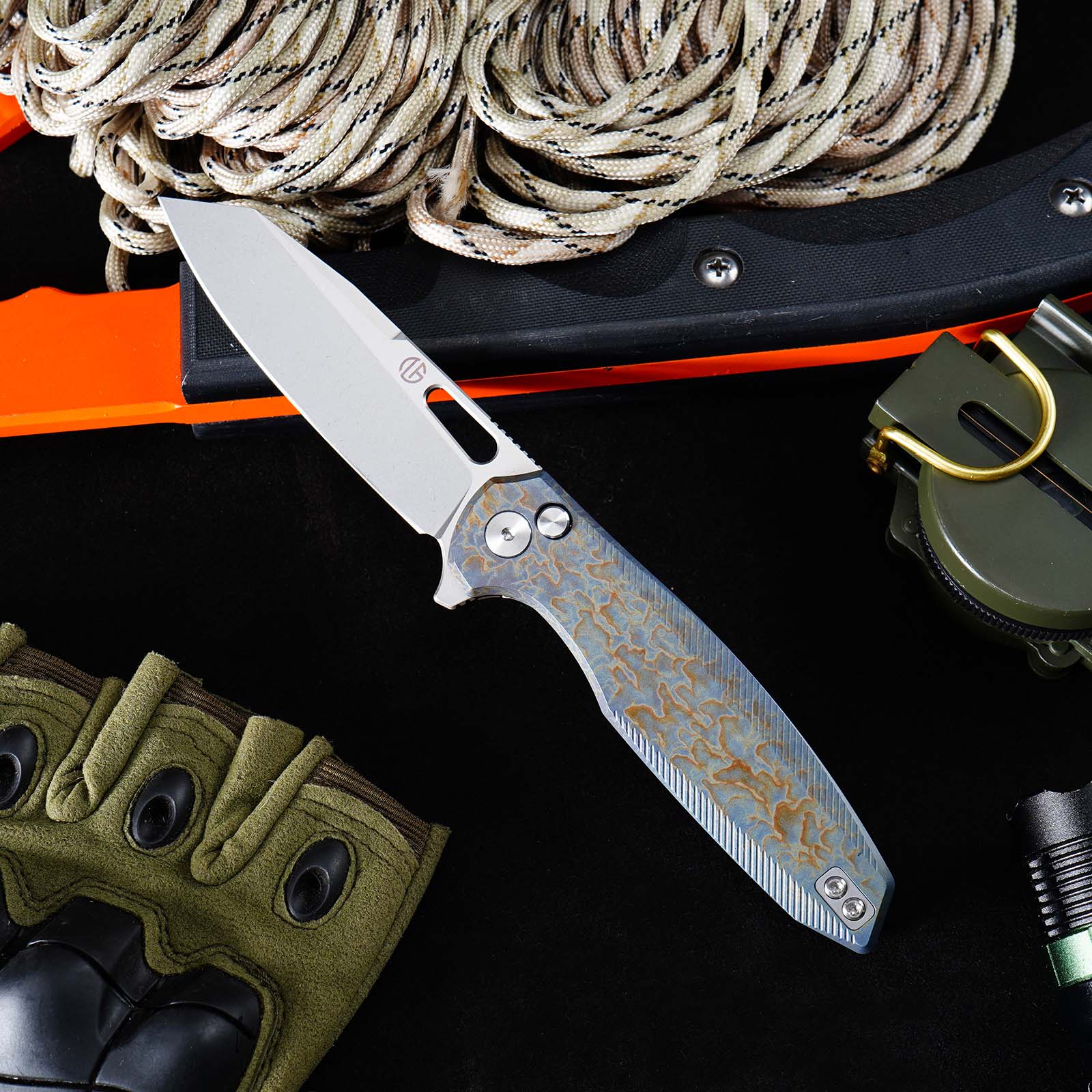 Tunafire knife GT-T0044-5 Titanium Alloy Button Lock Folding Knife VG10 BLADE Camping Hunting Pocket Knife