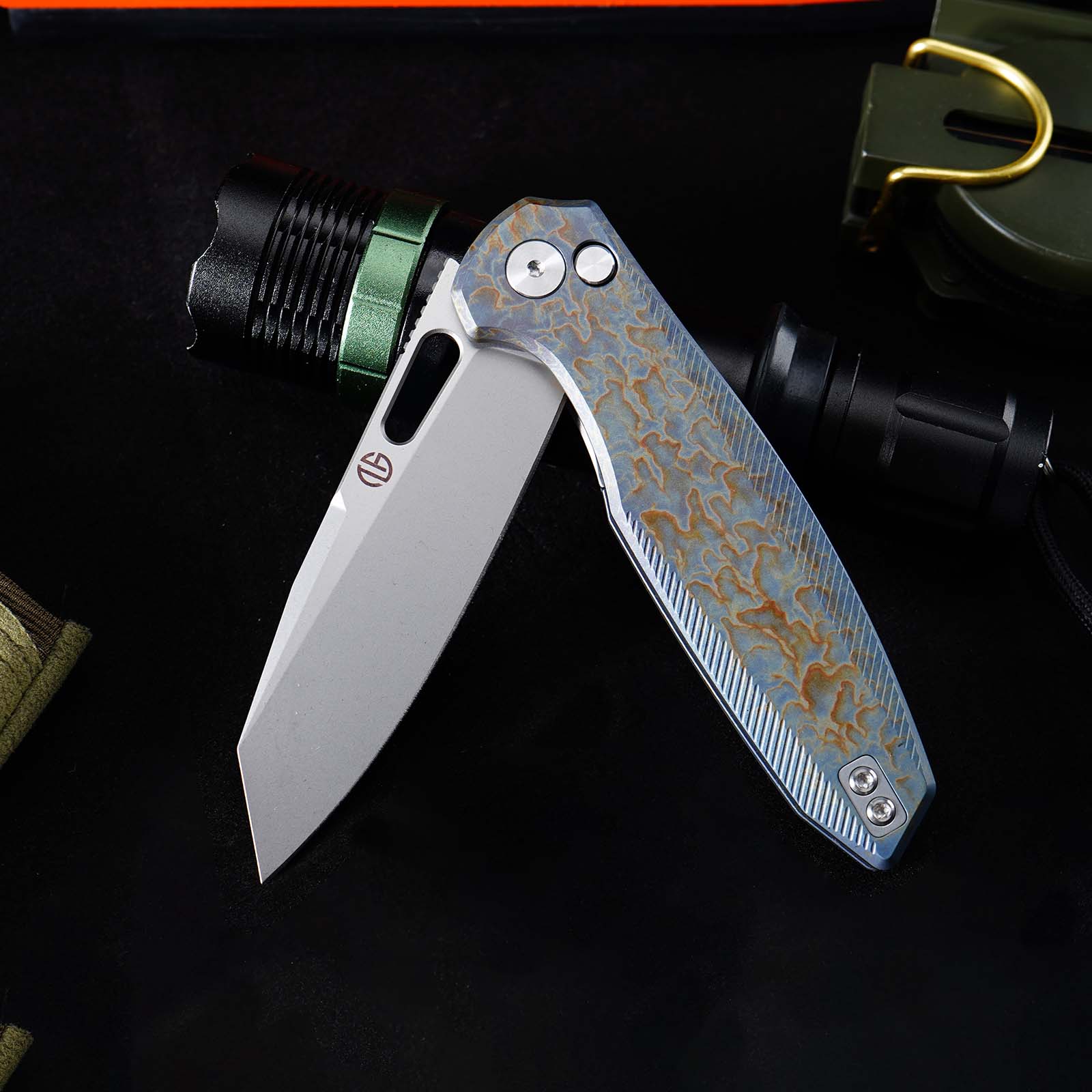 Tunafire knife GT-T0044-5 Titanium Alloy Button Lock Folding Knife VG10 BLADE Camping Hunting Pocket Knife