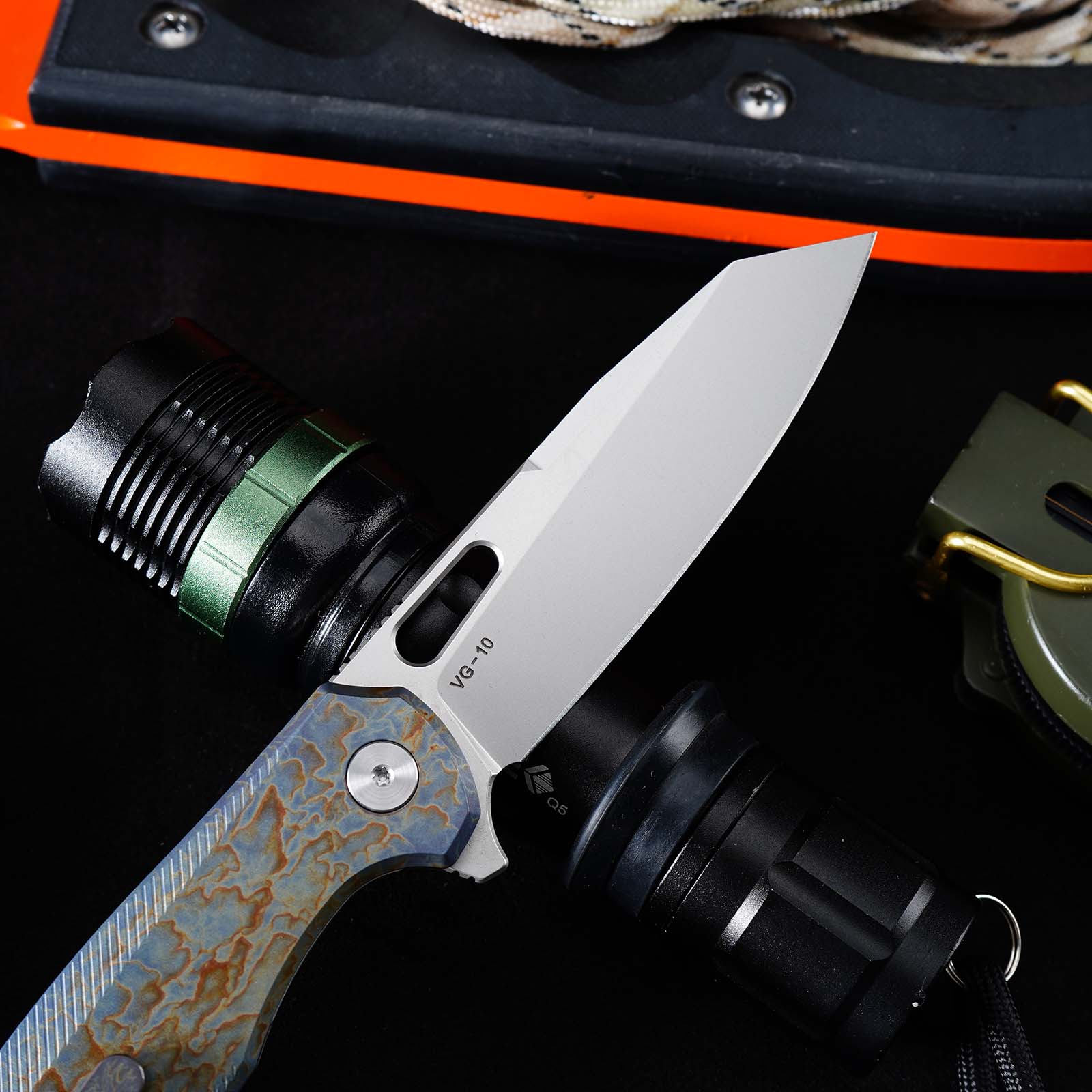 Tunafire knife GT-T0044-5 Titanium Alloy Button Lock Folding Knife VG10 BLADE Camping Hunting Pocket Knife