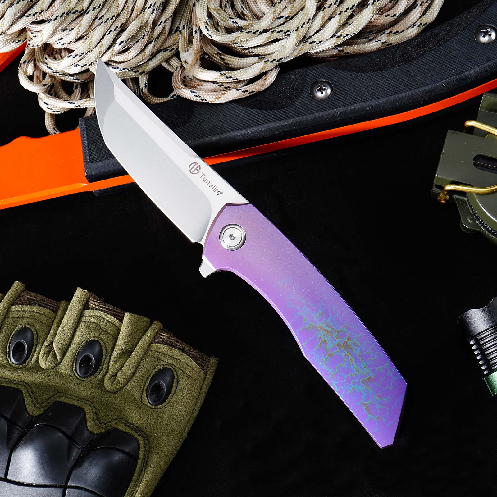 Tunafire GT-T0075 EDC Folding Knife VG10 Stainless Steel Blade Titanium Handle Ceramic Ball Bearing Outdoor Knife