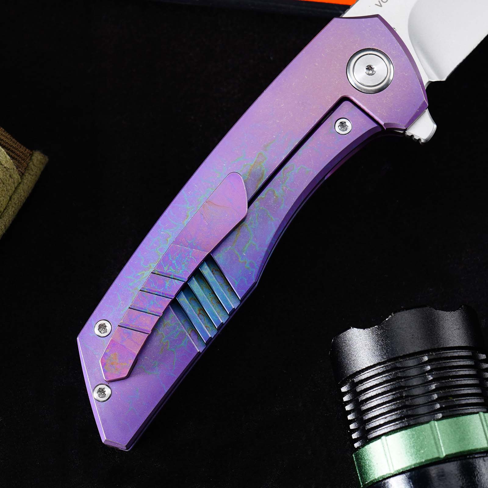 Tunafire GT-T0075 EDC Folding Knife VG10 Stainless Steel Blade Titanium Handle Ceramic Ball Bearing Outdoor Knife