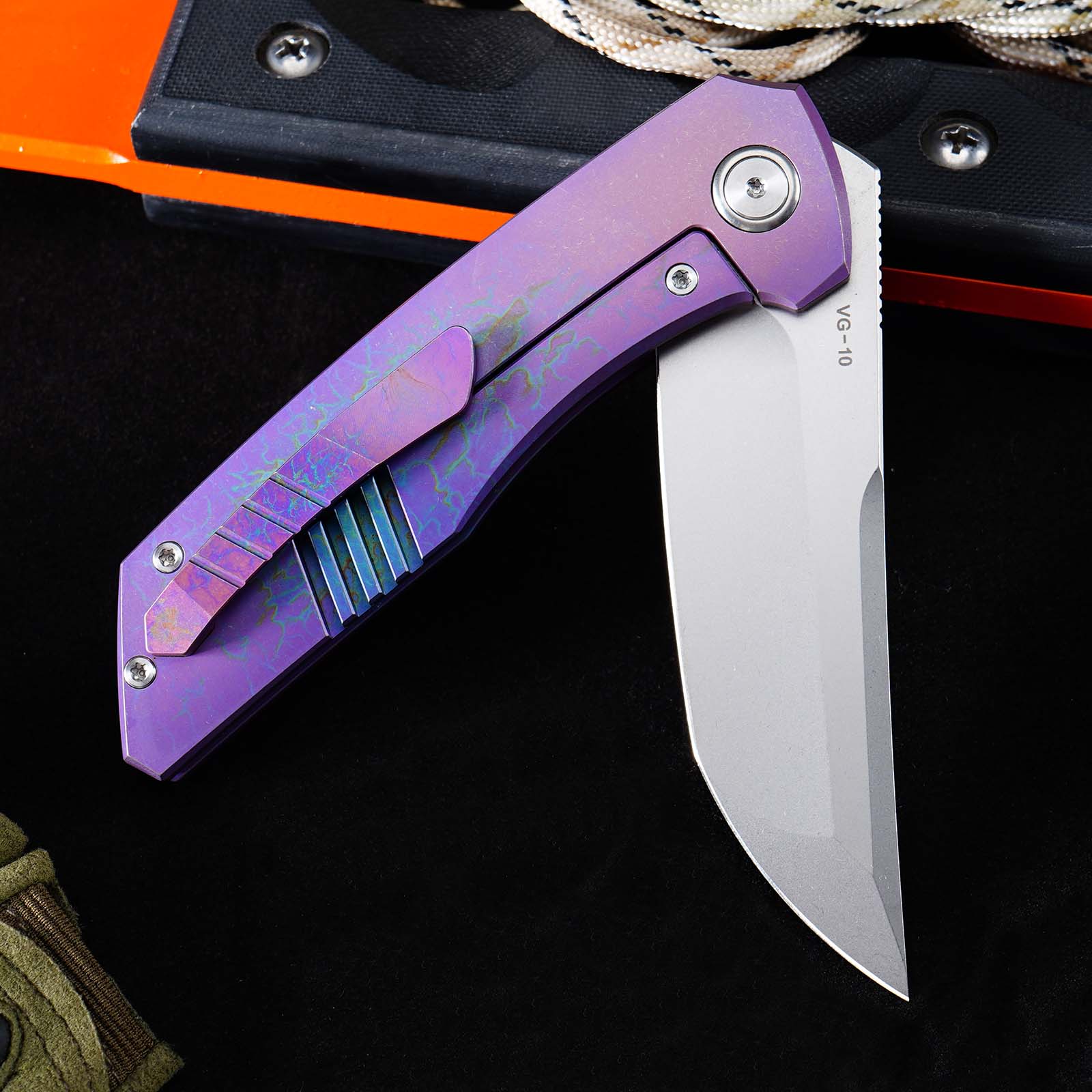 Tunafire GT-T0075 EDC Folding Knife VG10 Stainless Steel Blade Titanium Handle Ceramic Ball Bearing Outdoor Knife