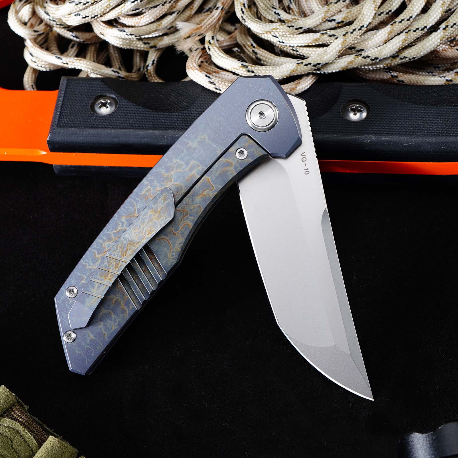 Tunafire GT-T0075 VG10 Blade Folding Knife Titanium Handle Ceramic Ball Bearing TacticaL Survival Knife EDC Tool