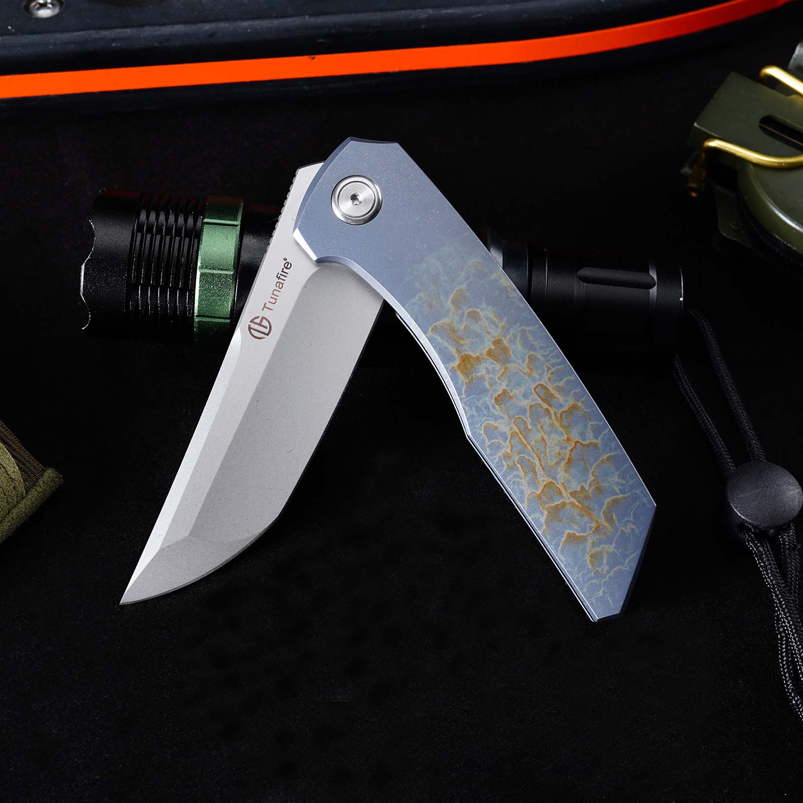 Tunafire GT-T0075 VG10 Blade Folding Knife Titanium Handle Ceramic Ball Bearing TacticaL Survival Knife EDC Tool