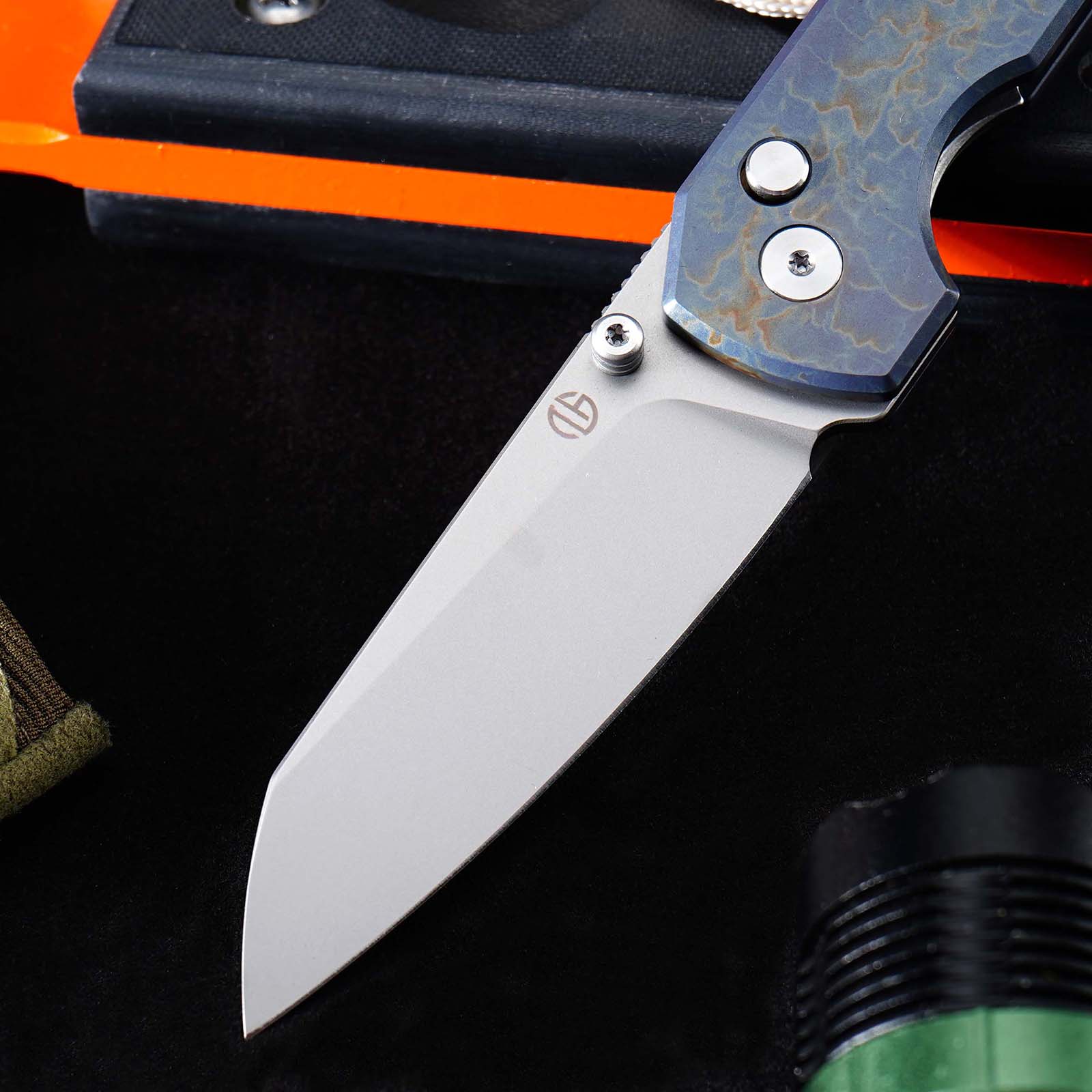 Tunafire GT-T0070-1 Knife M390 Steel Ball Bearing Folding Pocket Knife, Titanium Handle EDC Utility Knife Stone‑Wash Finish