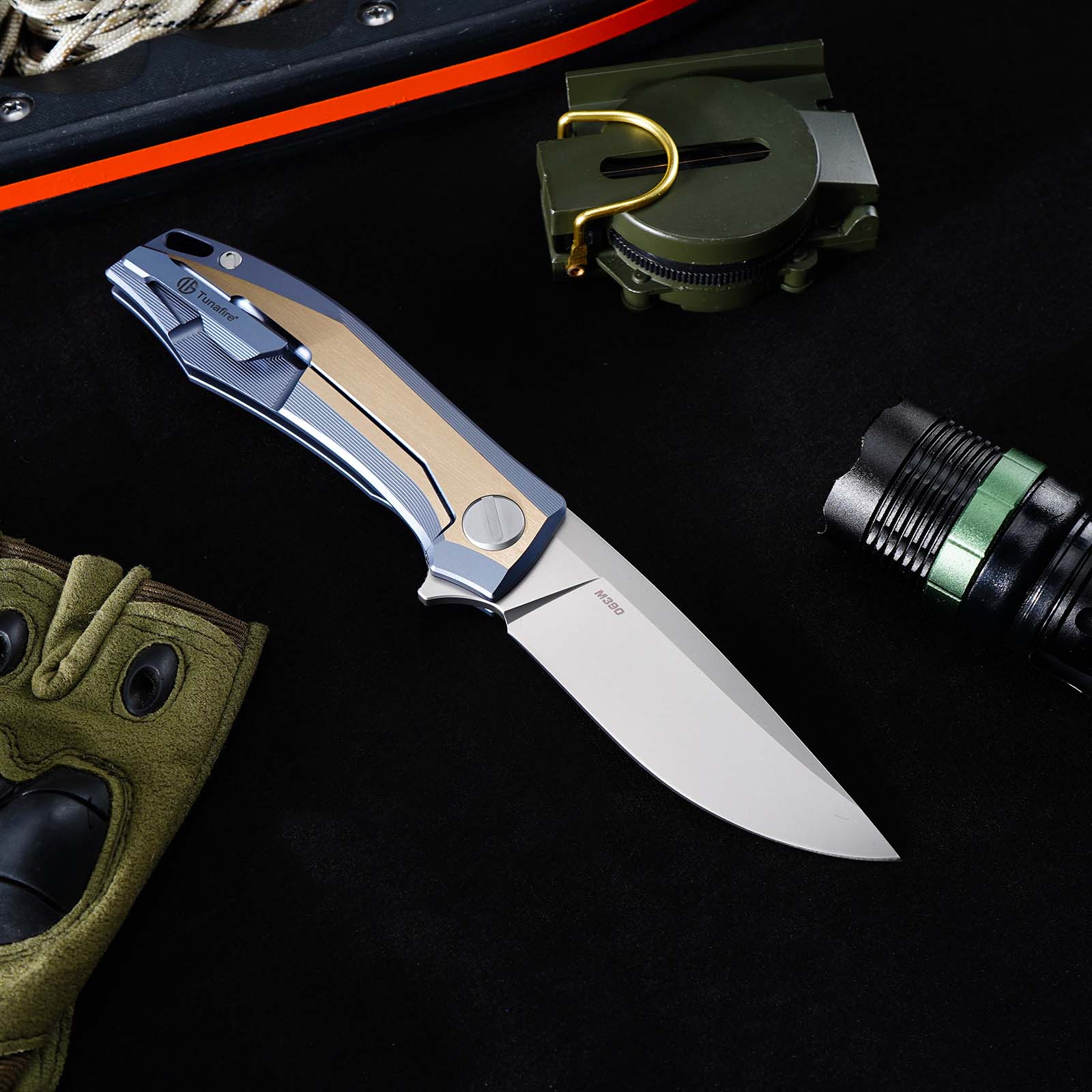 Tunafire Knife Premium RKMP Folding Knife M390 Blade DLC Coating Titanium Handle EDC Pocket Knife