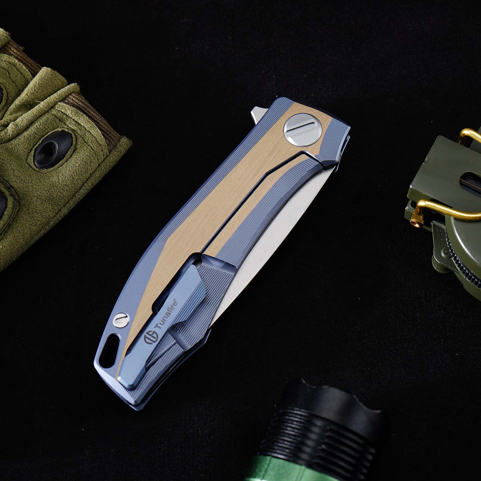 Tunafire Knife Premium RKMP Folding Knife M390 Blade DLC Coating Titanium Handle EDC Pocket Knife