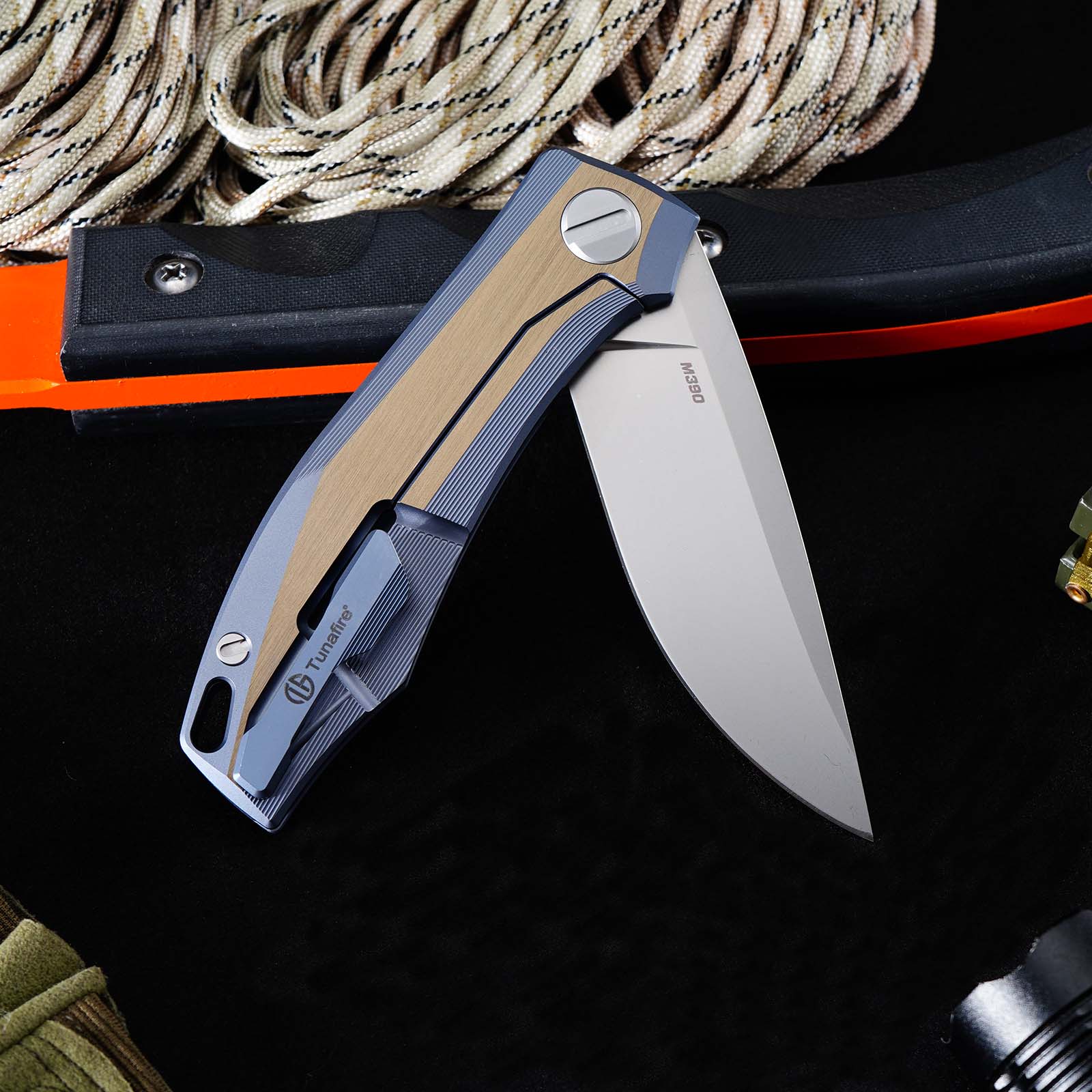 Tunafire Knife Premium RKMP Folding Knife M390 Blade DLC Coating Titanium Handle EDC Pocket Knife