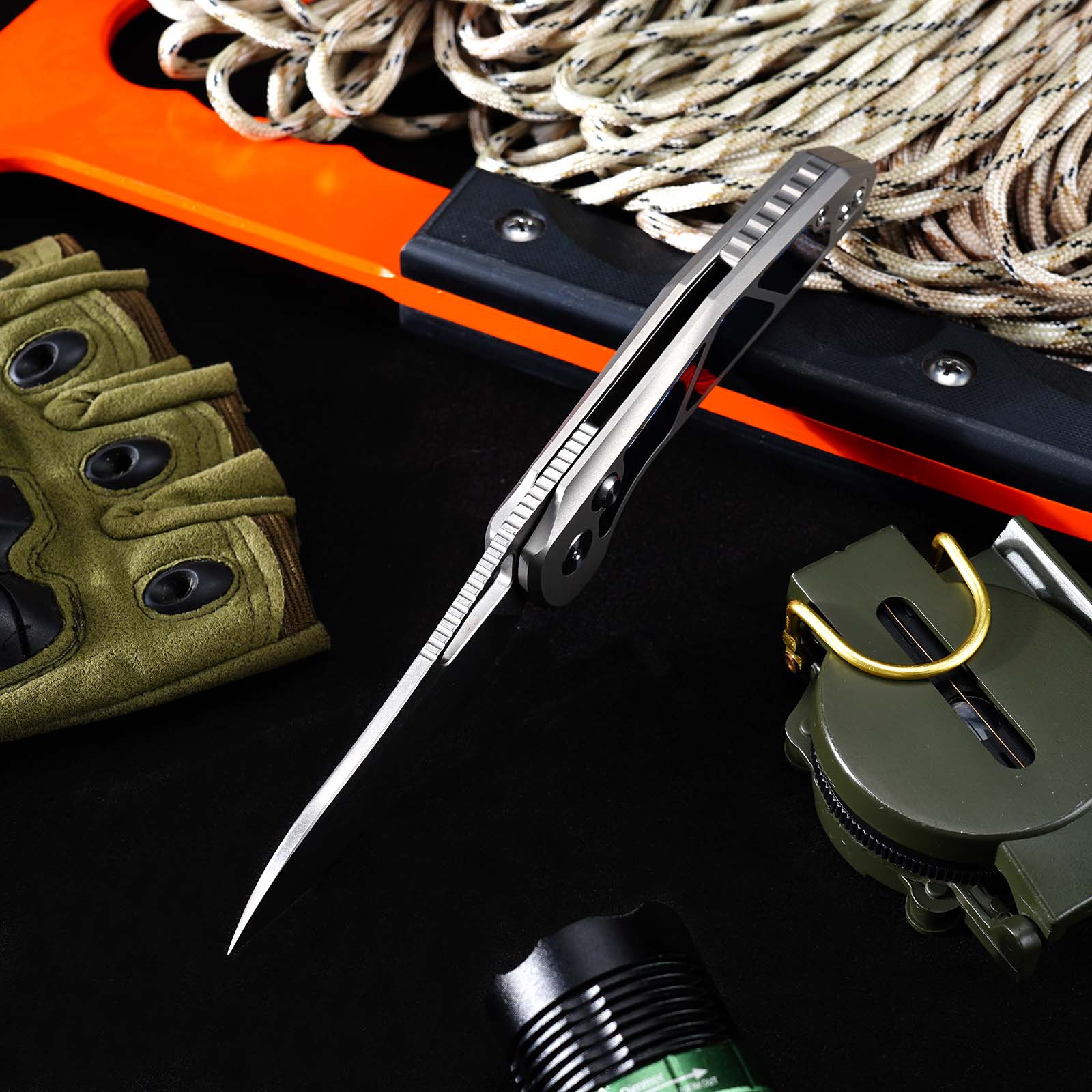 Tunafire Knife GT-T0080 3.11" |M390 Steel Blade  | Titanium Handle |Button Liner Lock| Pocket EDC Tools
