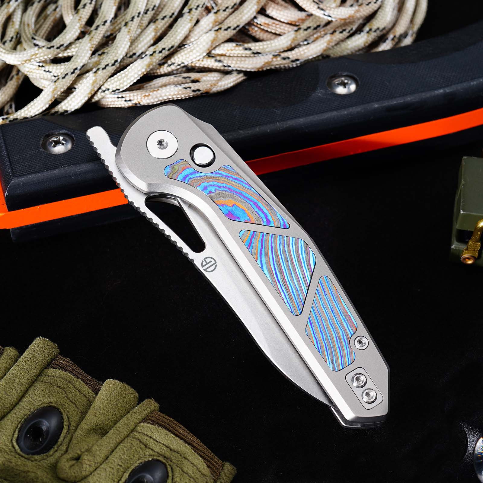 Tunafire Knife GT-T0080 3.11" |M390 Steel Blade  | Titanium Handle |Button Liner Lock| Pocket EDC Tools