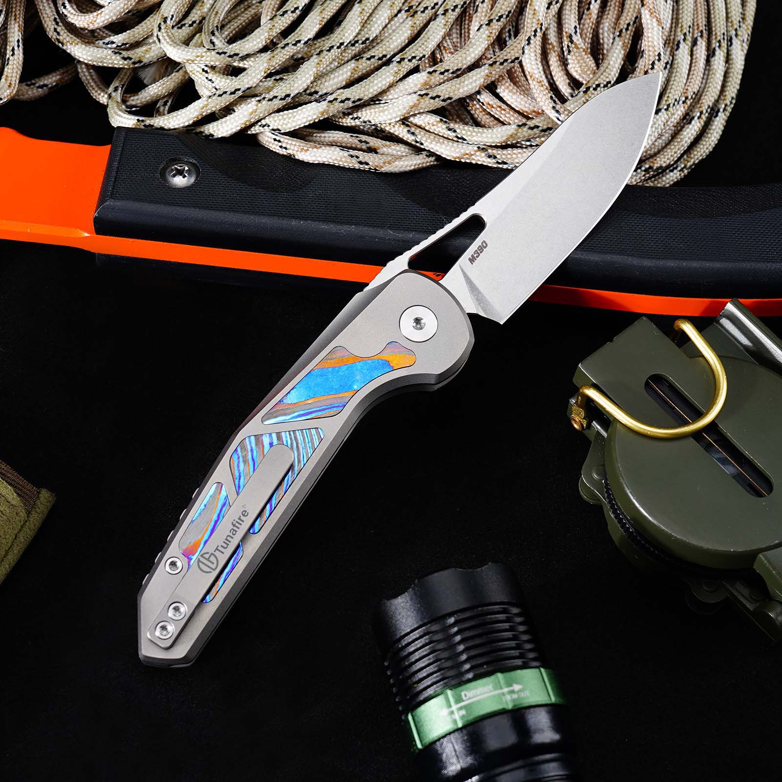 Tunafire Knife GT-T0080 3.11" |M390 Steel Blade  | Titanium Handle |Button Liner Lock| Pocket EDC Tools