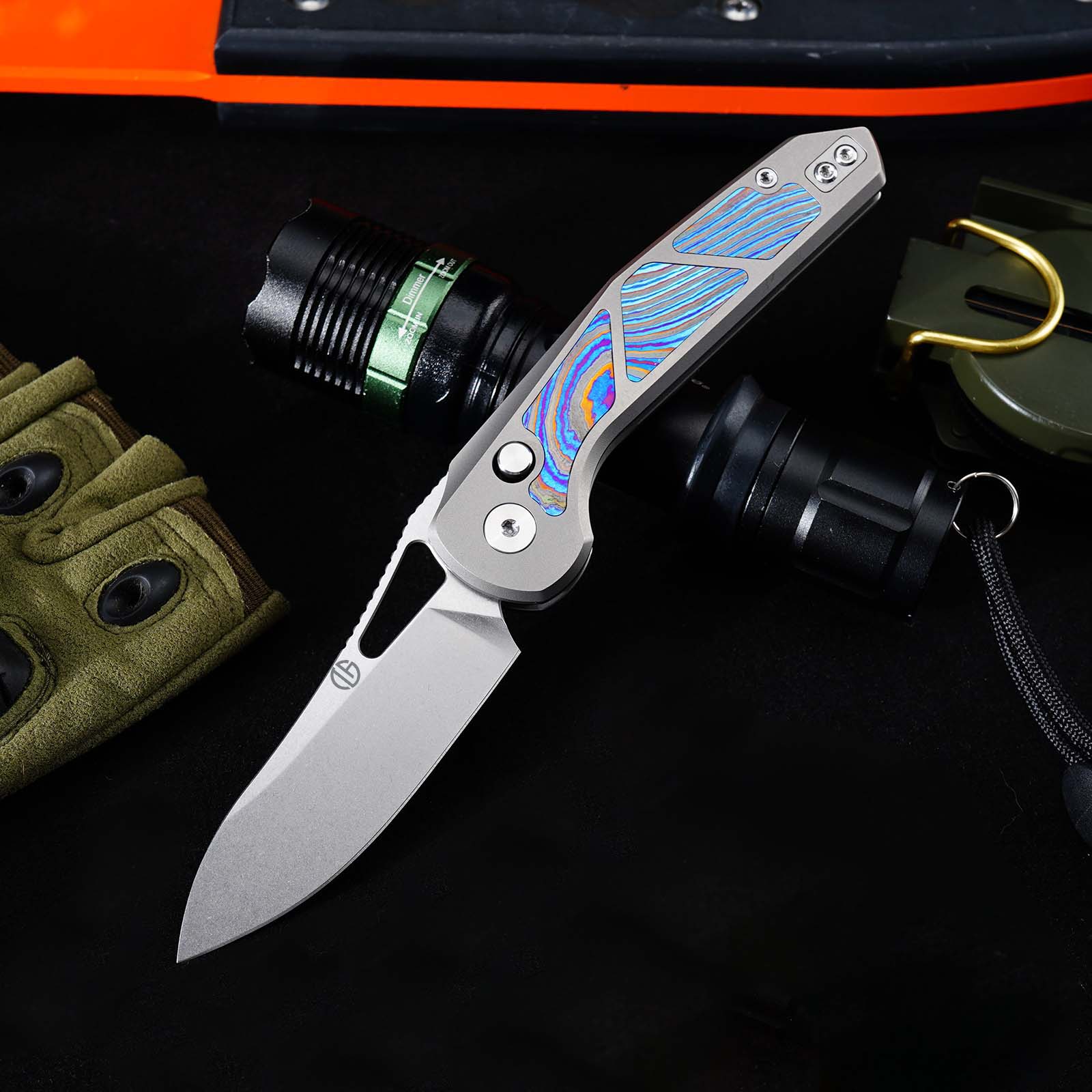 Tunafire Knife GT-T0080 3.11" |M390 Steel Blade  | Titanium Handle |Button Liner Lock| Pocket EDC Tools