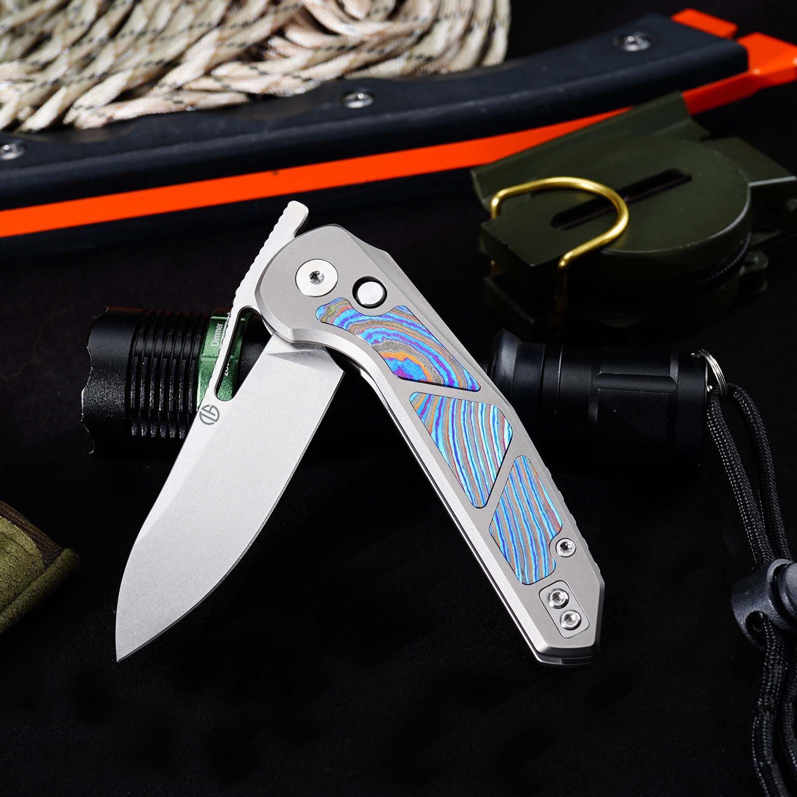 Tunafire Knife GT-T0080 3.11" |M390 Steel Blade  | Titanium Handle |Button Liner Lock| Pocket EDC Tools