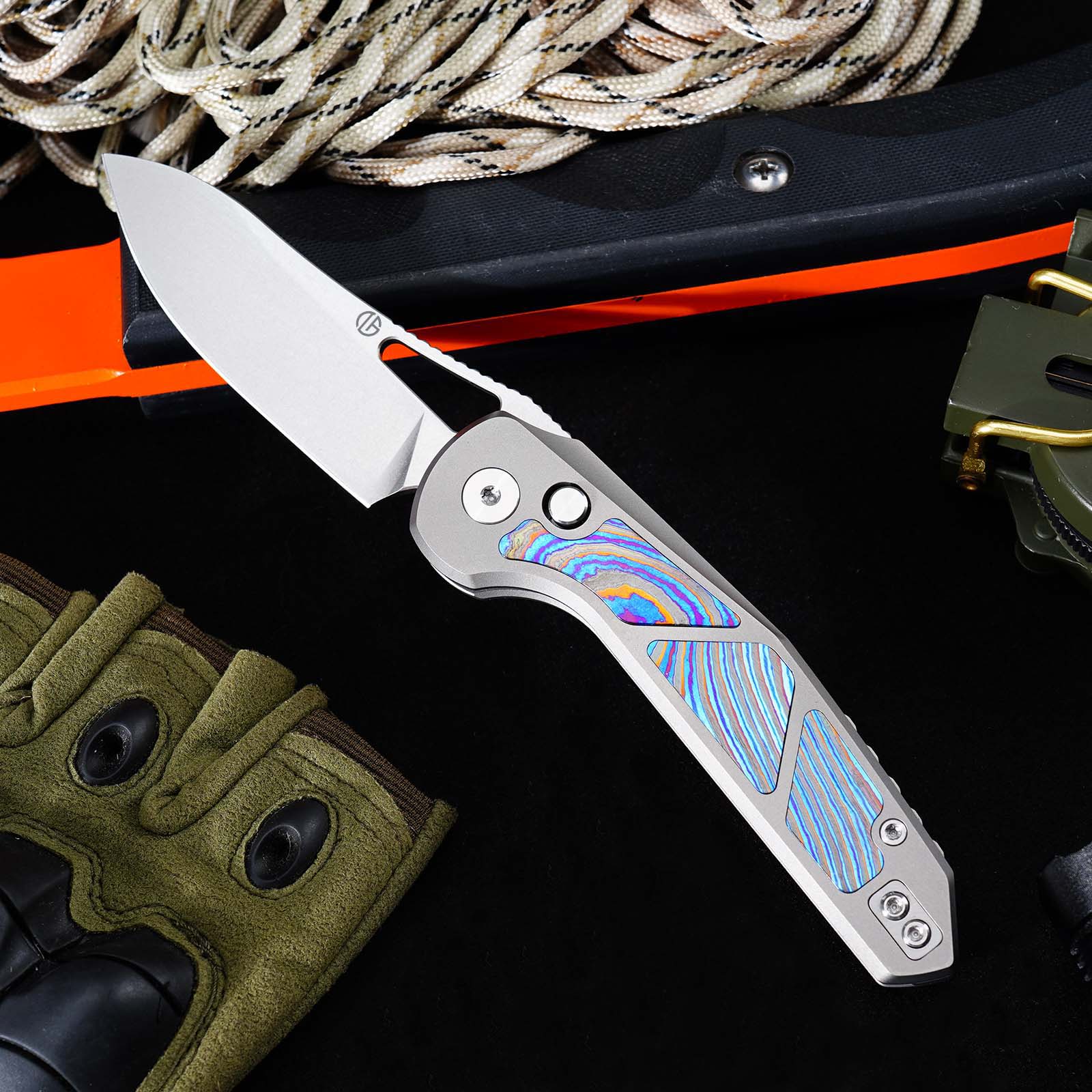 Tunafire Knife GT-T0080 3.11" |M390 Steel Blade  | Titanium Handle |Button Liner Lock| Pocket EDC Tools