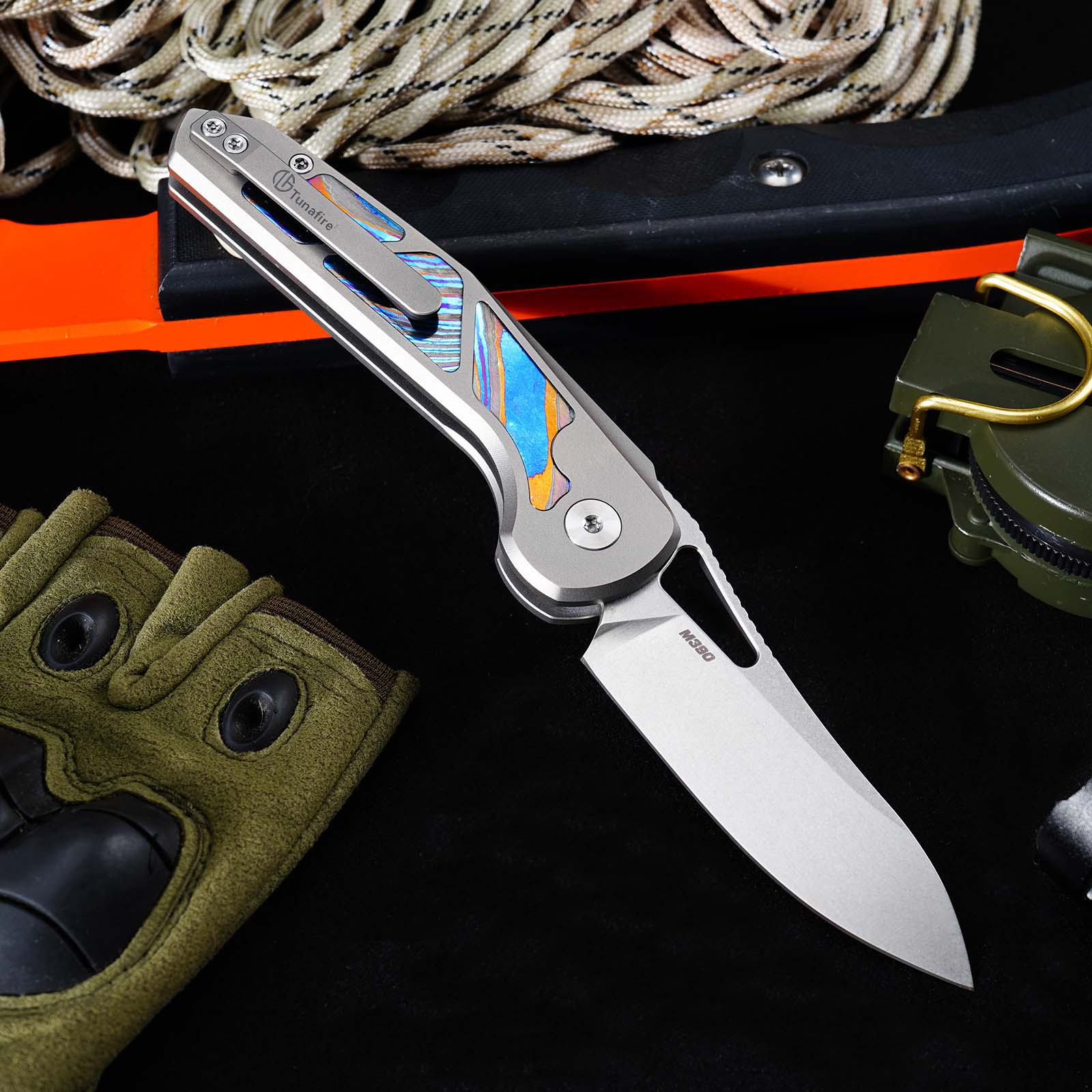 Tunafire Knife GT-T0080 3.11" |M390 Steel Blade  | Titanium Handle |Button Liner Lock| Pocket EDC Tools