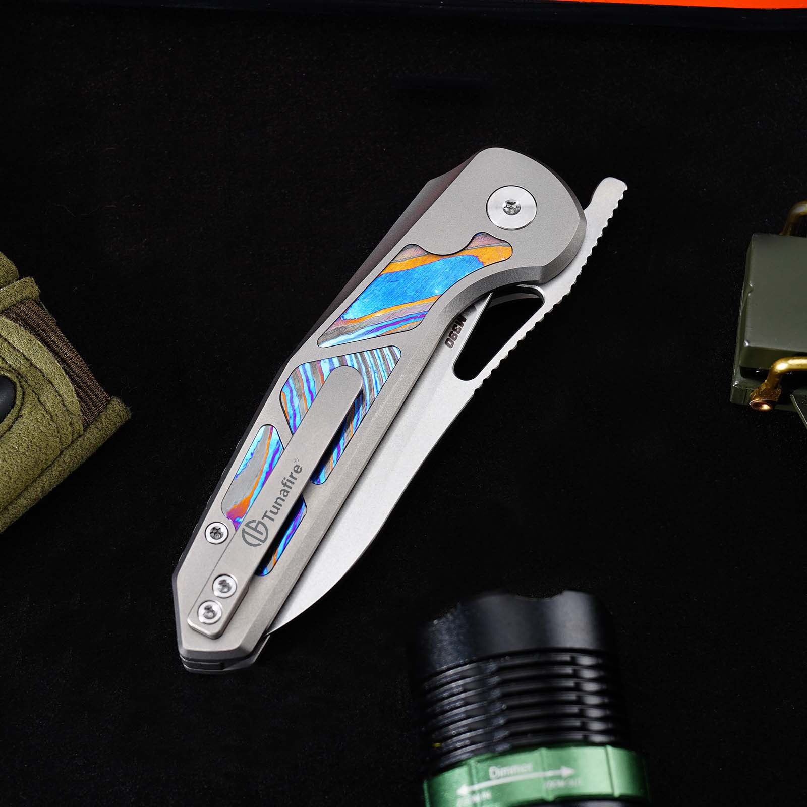 Tunafire Knife GT-T0080 3.11" |M390 Steel Blade  | Titanium Handle |Button Liner Lock| Pocket EDC Tools
