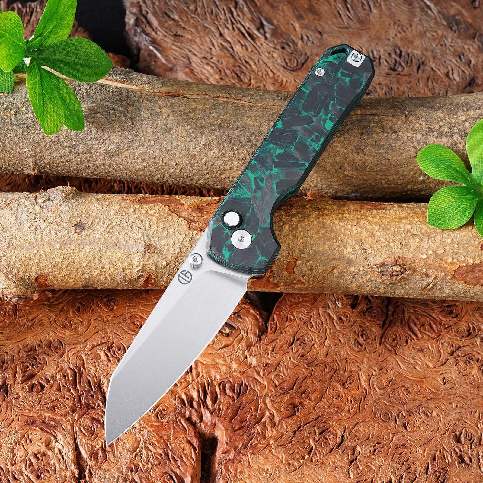 Tunaifire GT-T0070-3 Folding Knife | VG10 Blade | Luminous Carbon Fiber Green Glow-in-the-dark Handle | Button Liner Lock | Pocket Knife