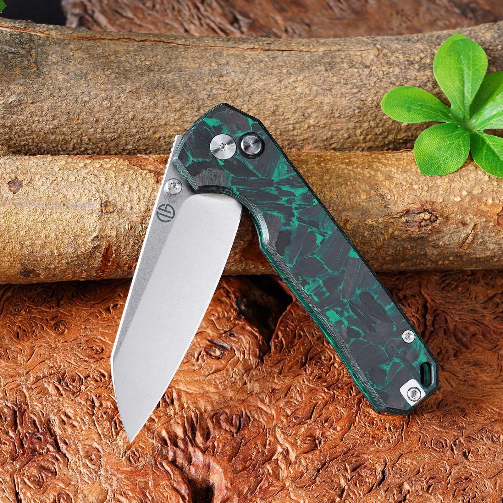 Tunaifire GT-T0070-3 Folding Knife | VG10 Blade | Luminous Carbon Fiber Green Glow-in-the-dark Handle | Button Liner Lock | Pocket Knife