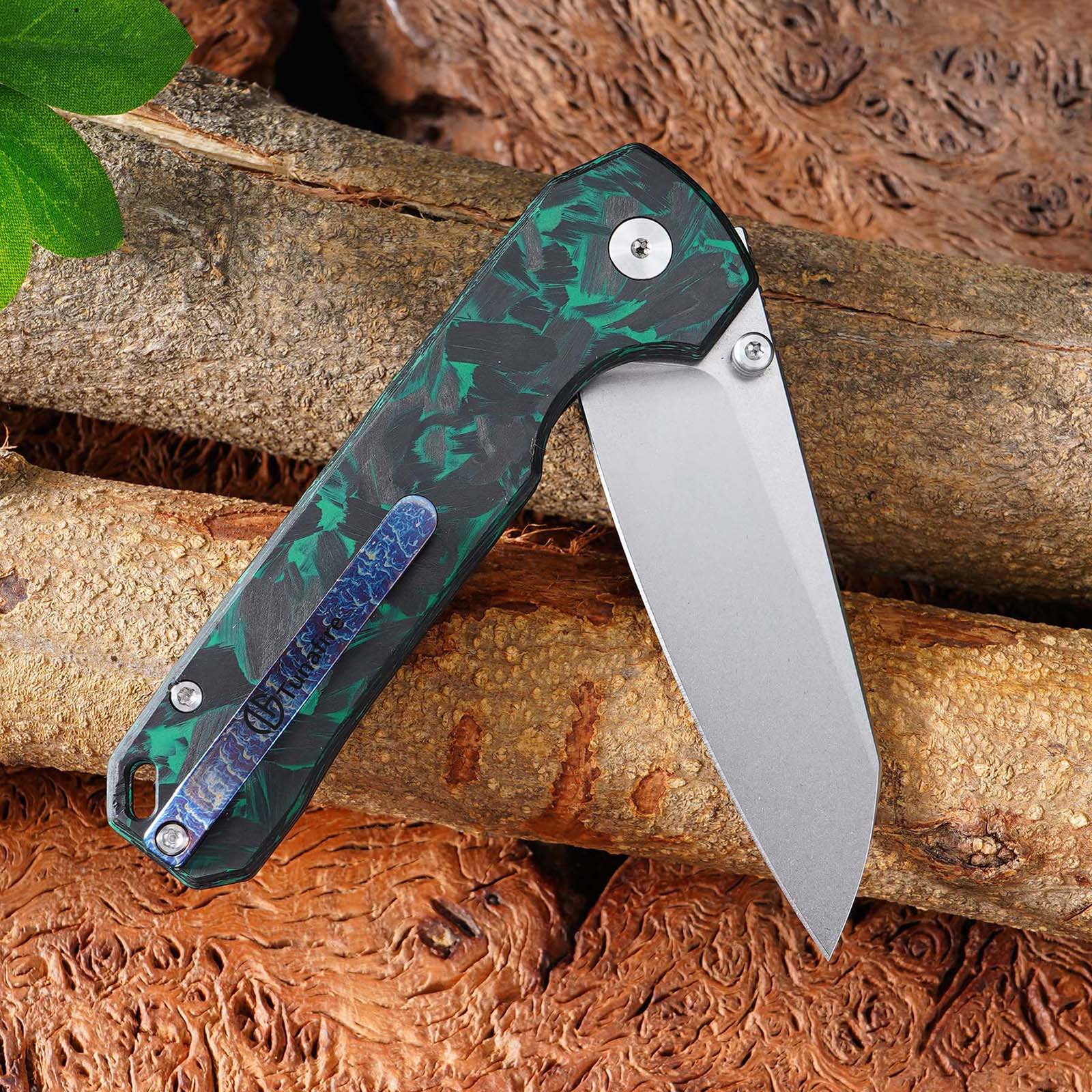 Tunaifire GT-T0070-3 Folding Knife | VG10 Blade | Luminous Carbon Fiber Green Glow-in-the-dark Handle | Button Liner Lock | Pocket Knife