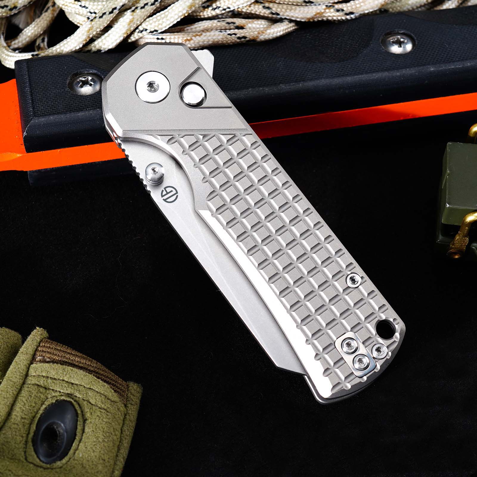 Tunafire GT-T0081 M390 EDC Folding Pocket Knife | Gray Titanium Handle Everyday Carry Outdoor Tool