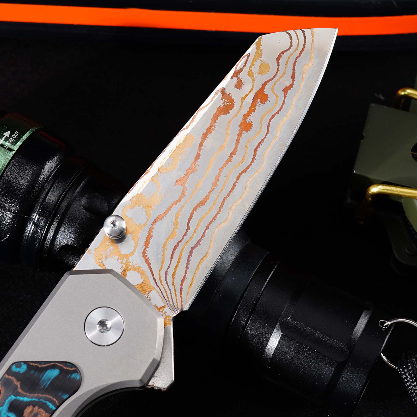 Tunafire Knives GT-T0081 3.19''M390 Steel Blade Folding Pocket Knife Blue Carbon alloy + Inlaid carbon fiber Handle EDC Knife