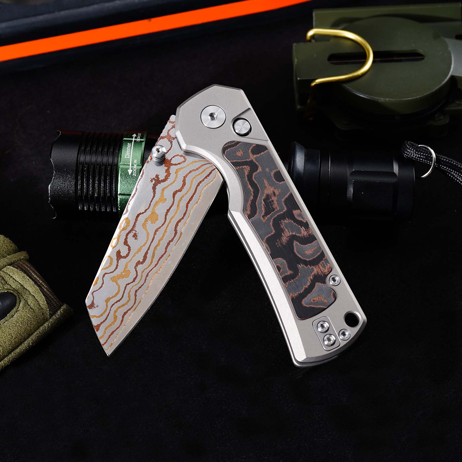 Tunafire Knives GT-T0081 3.19''M390 Steel Blade Folding Pocket Knife Blue Carbon alloy + Inlaid carbon fiber Handle EDC Knife