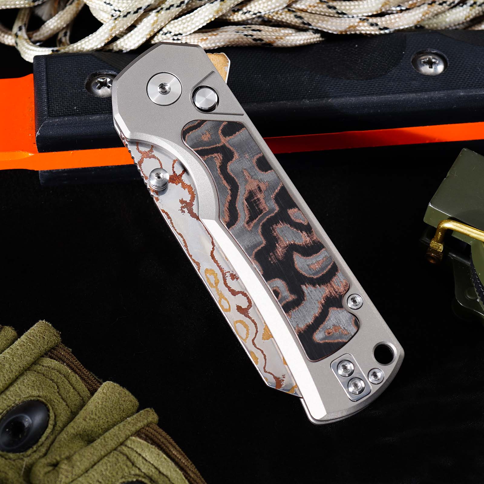 Tunafire Knives GT-T0081 3.19''M390 Steel Blade Folding Pocket Knife Blue Carbon alloy + Inlaid carbon fiber Handle EDC Knife