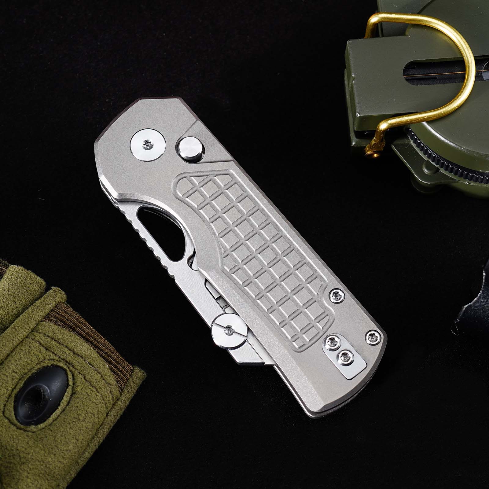 Tunafire MGD-1 Portable Foldable Multi-functional Cutting Knife, Carbon steel detachable blade, Titanium alloy rear clip EDC knife