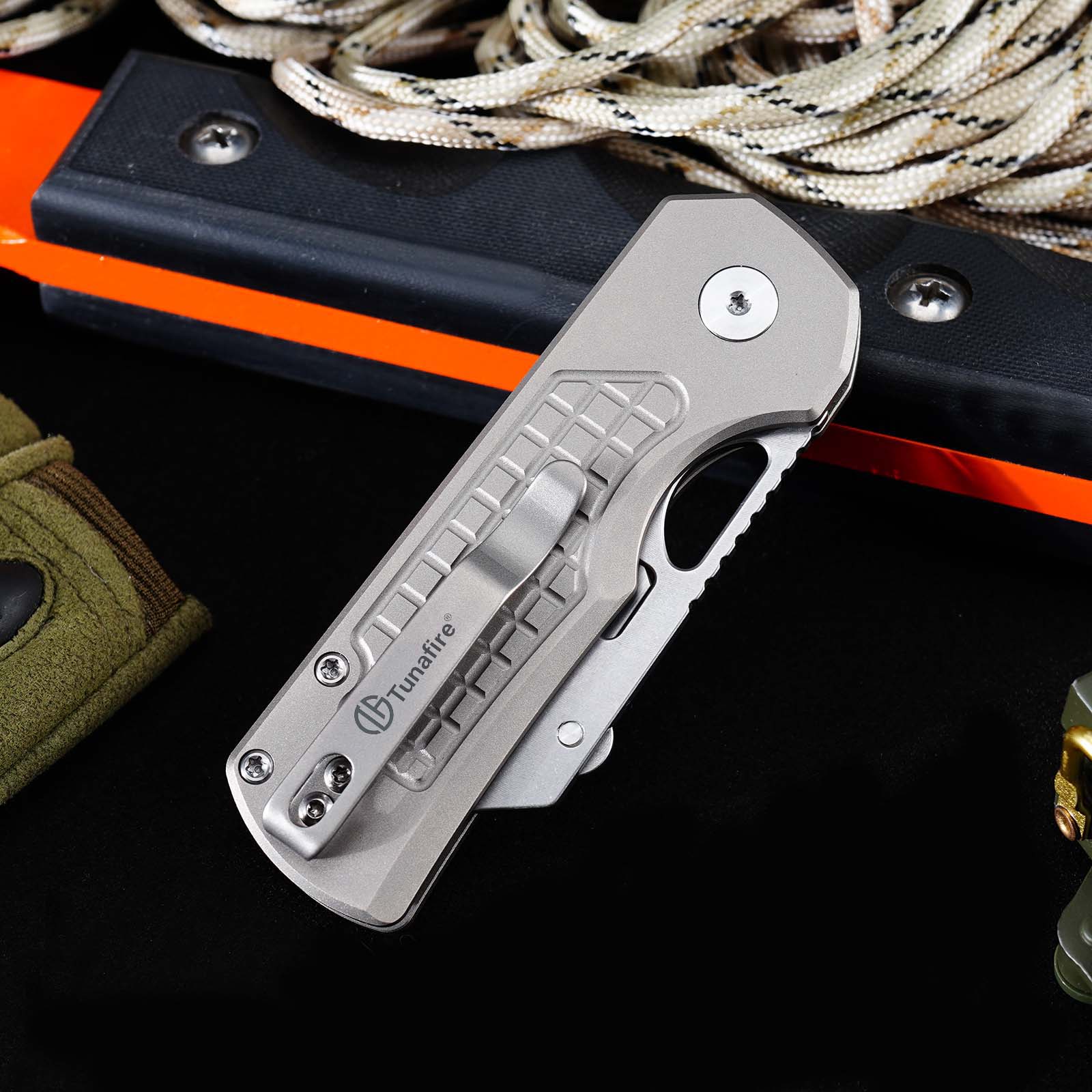 Tunafire MGD-1 Portable Foldable Multi-functional Cutting Knife, Carbon steel detachable blade, Titanium alloy rear clip EDC knife