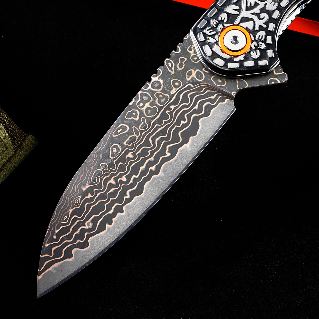 Tunafire Knife GT-DM049 Brass Damascus VG10 Core Pocket Knife Pastel Beads Handle Ball Bearing EDC Utility Knife Camping Knife Gift
