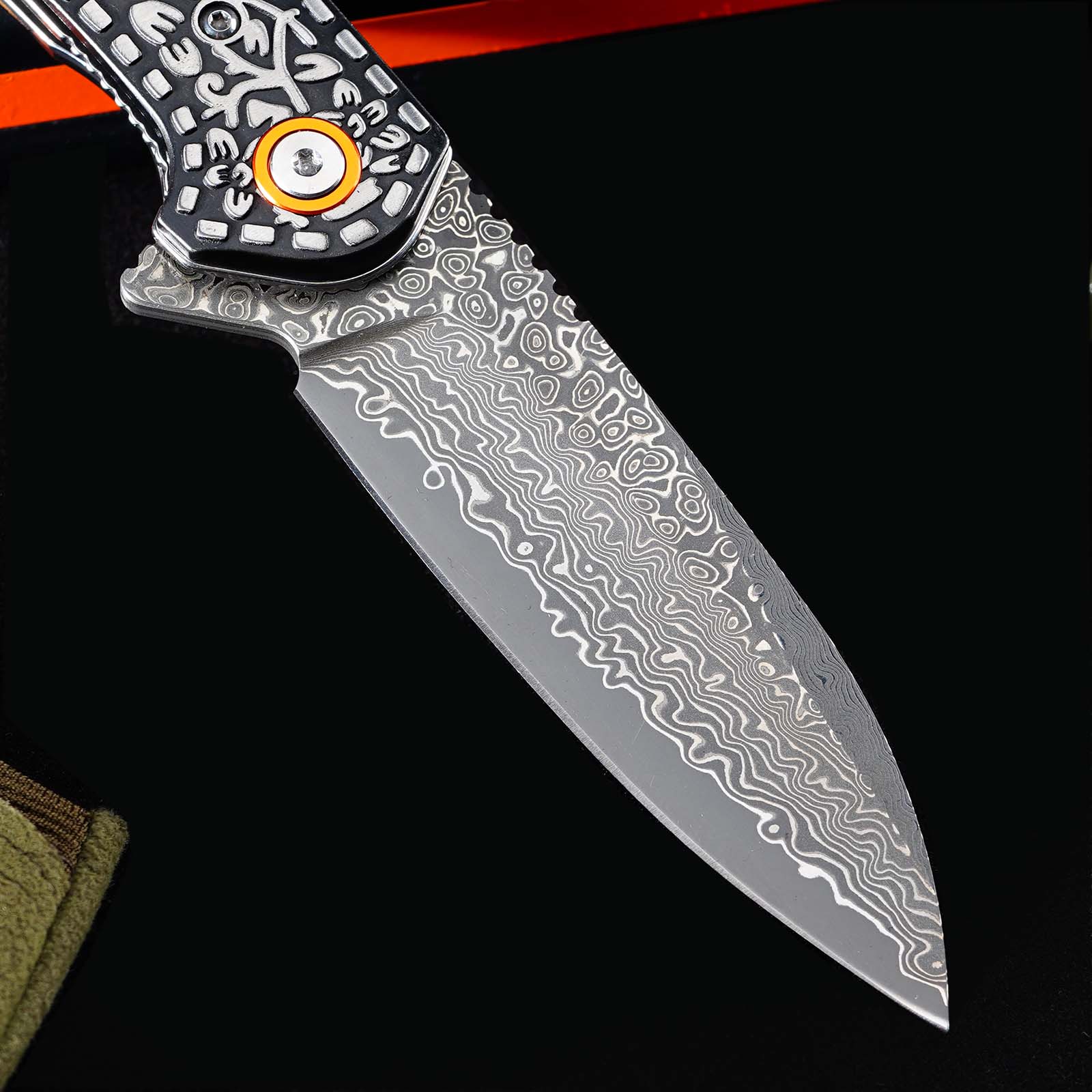 Tunafire GT-DM050 EDC Pocket Folding Knife Ebony Wood Handle 3.31"Damascus Steel Blade Outdoor Survival Tool