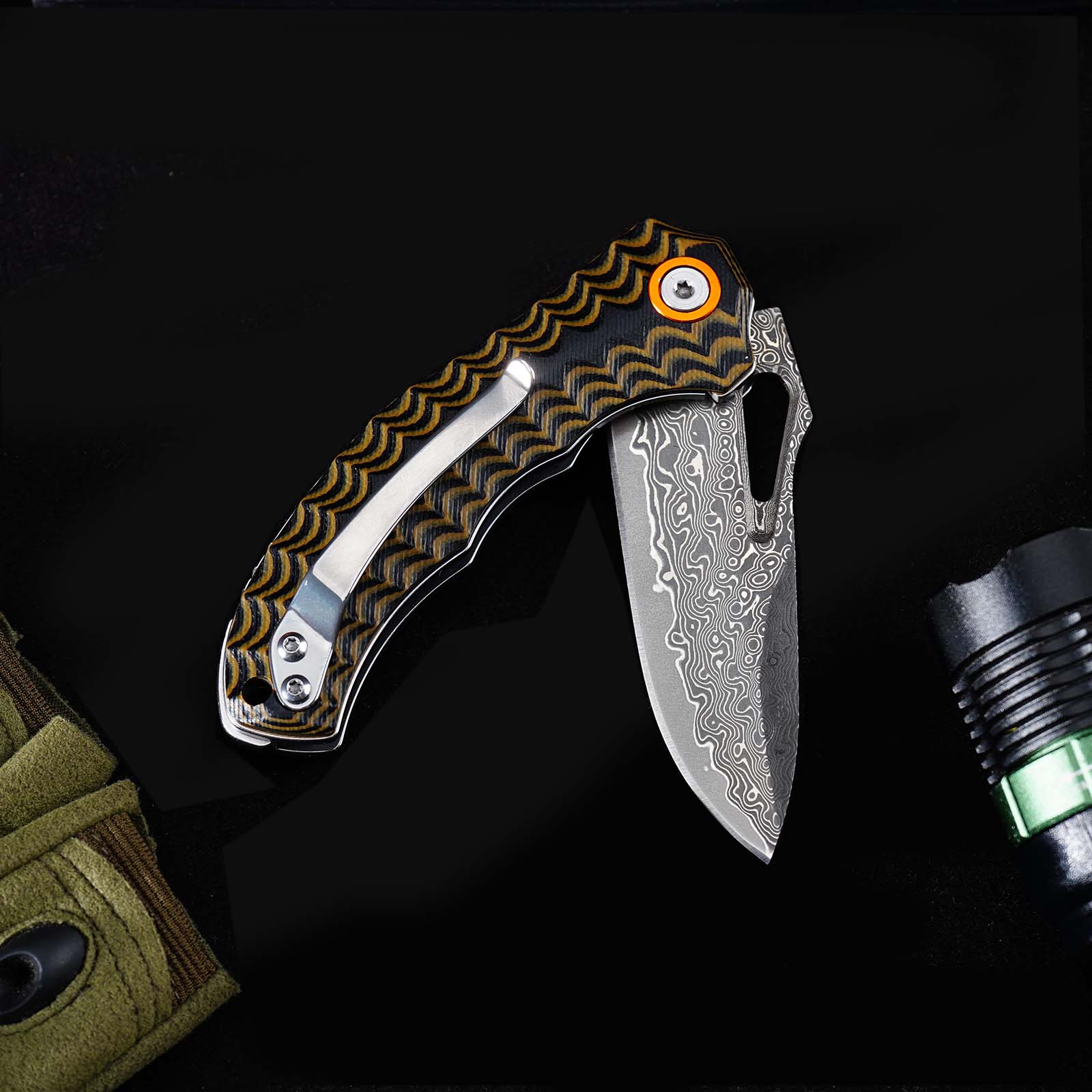 Tunafire Knife GT-DM021 2.68&rdquo;Damascus steel Knife Brown Two Color G10 Handle Portable Outdoor Camping Survival Tool
