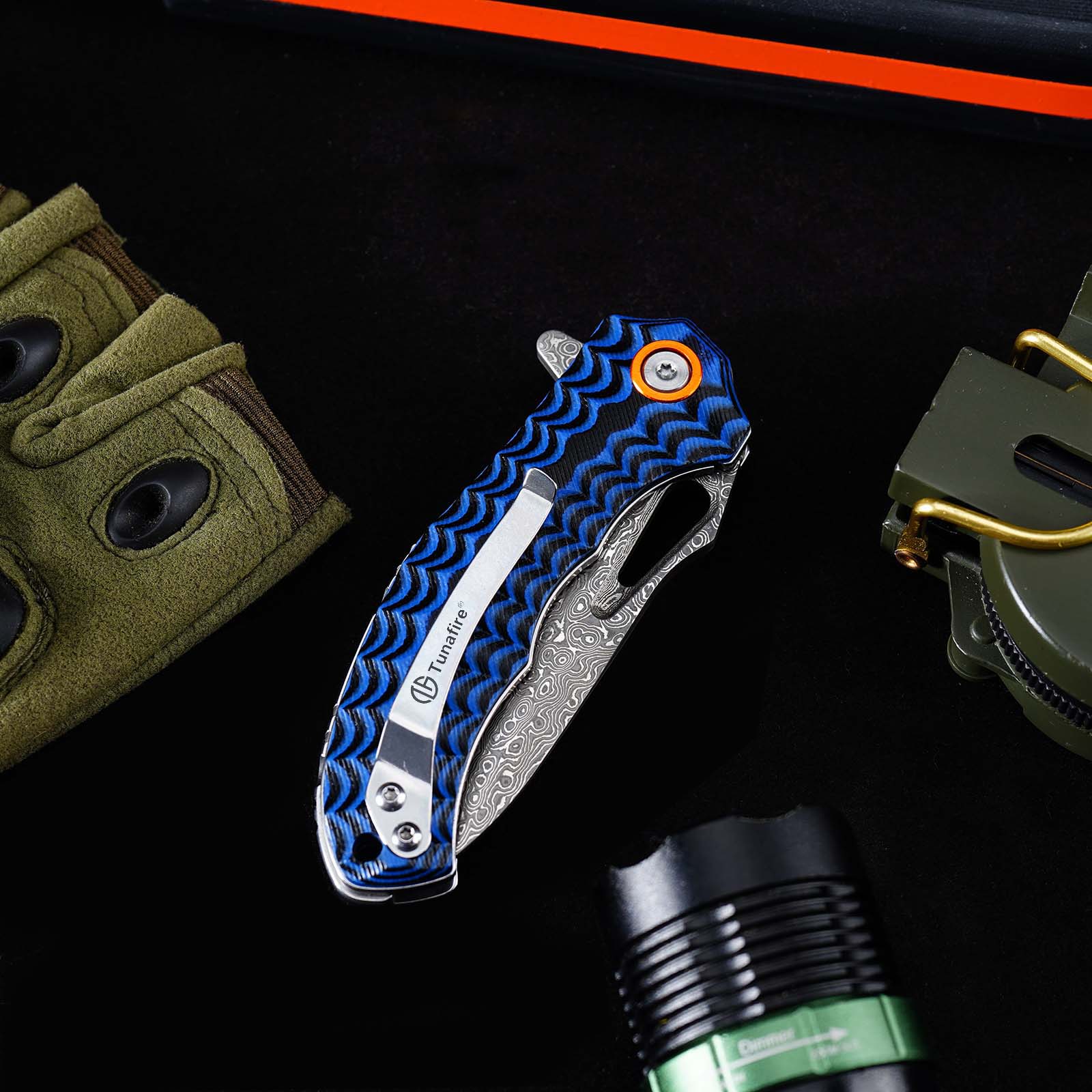 Tunafire Knife GT-DM021 Small 2.68”Damascus Pocket Knife Two Color G10 Grip Portable Outdoor Fishing Utility Tool