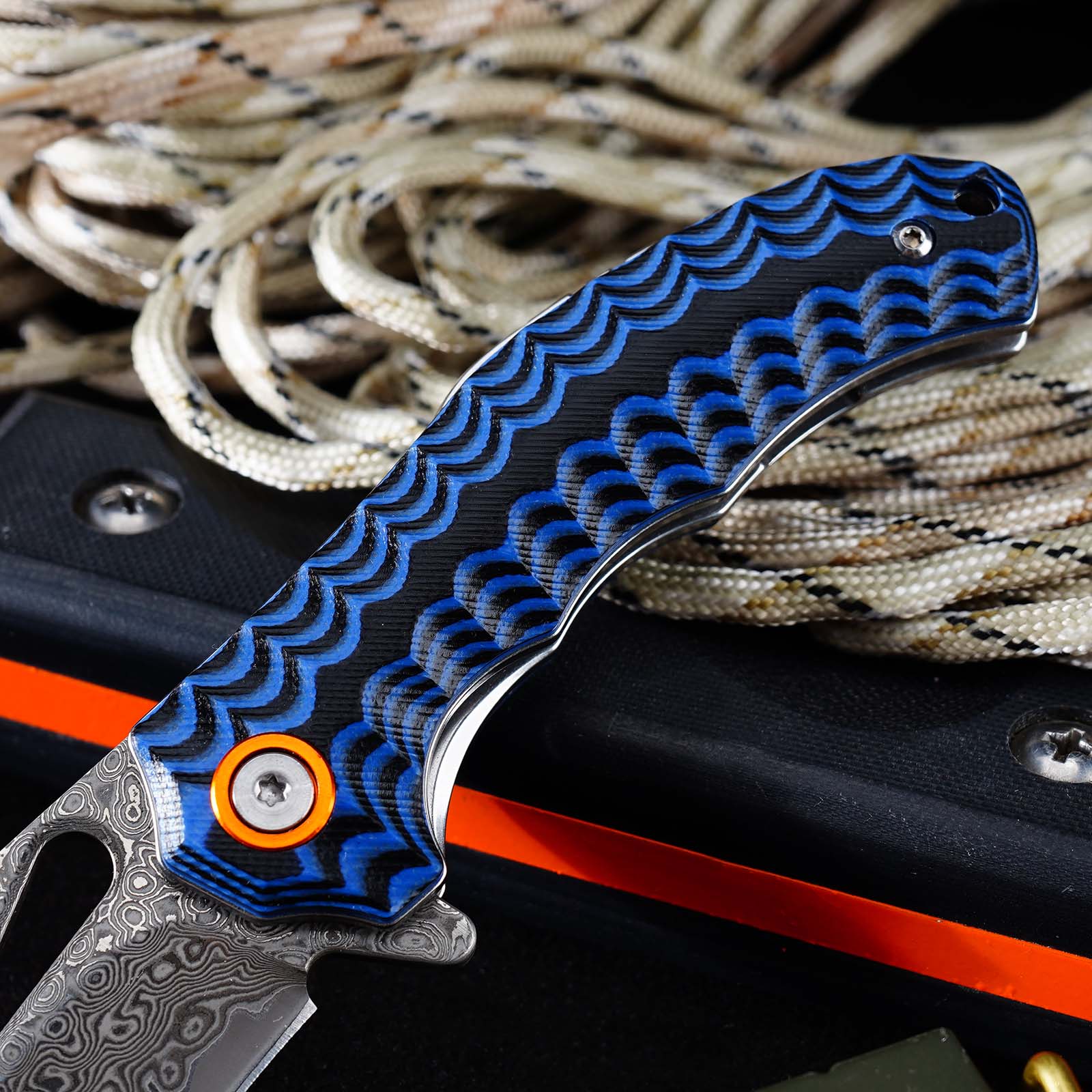 Tunafire Knife GT-DM021 Small 2.68”Damascus Pocket Knife Two Color G10 Grip Portable Outdoor Fishing Utility Tool