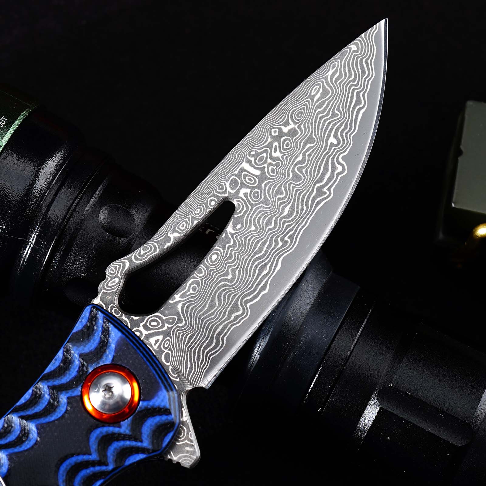 Tunafire Knife GT-DM027 Two-color G10 Handle 2.8"Damascus steel Blade Ball Bearing Flipper Knife EDC Tools